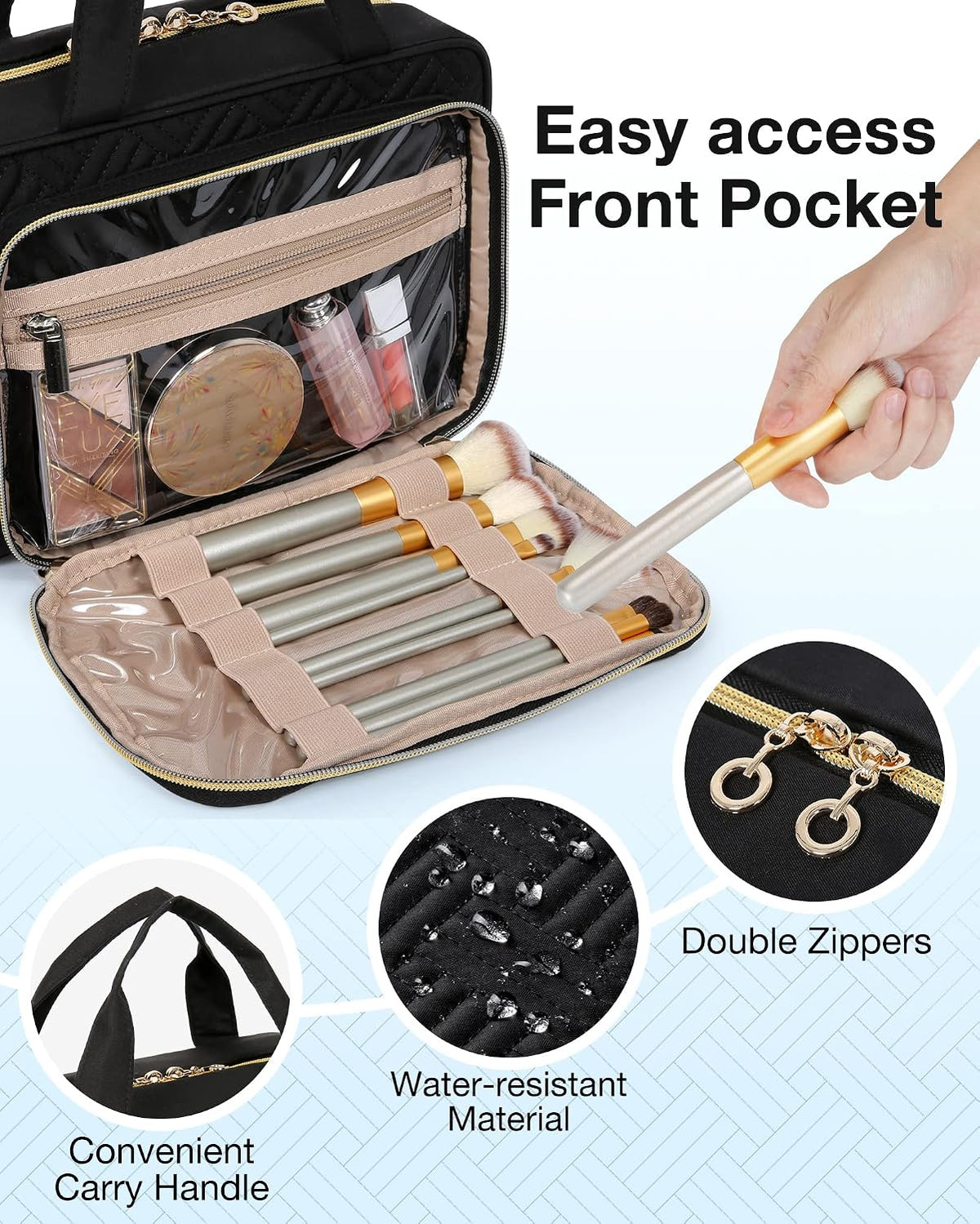 BAGSMART Toiletry Bag Hanging Travel Makeup Organizer with TSA Approved Transparent Cosmetic Bag Makeup Bag for Full Siz