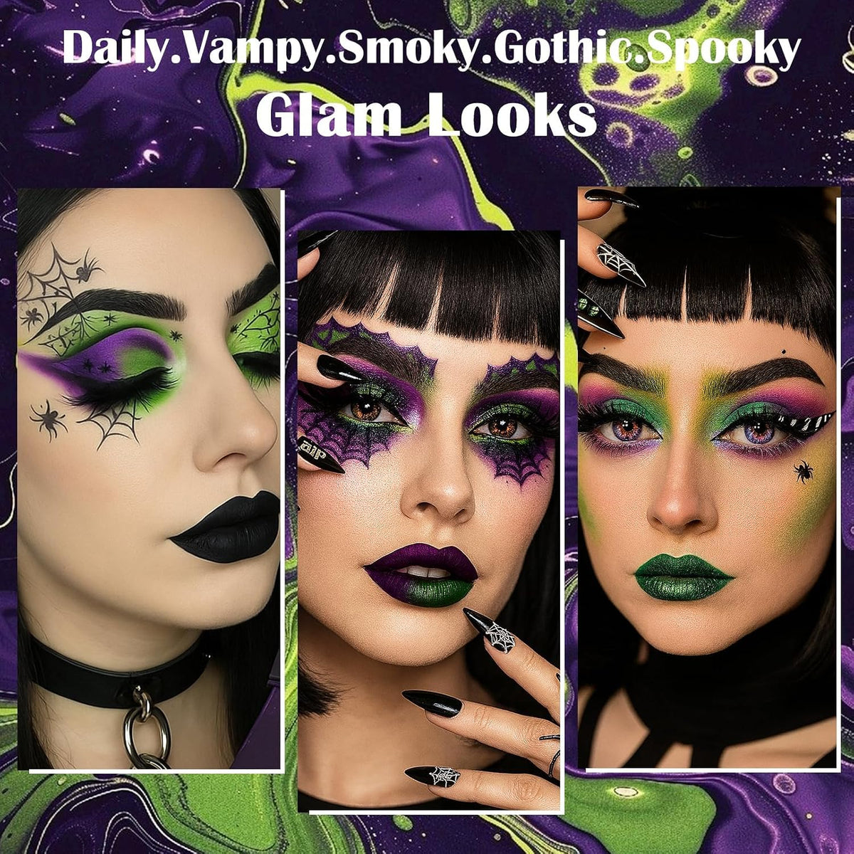 Green Purple Goth Eyeshadow Palette Makeup- 18 Colors Matte Shimmer Metallic Bright & Dark Smoky Gothic Eye Shadows for 