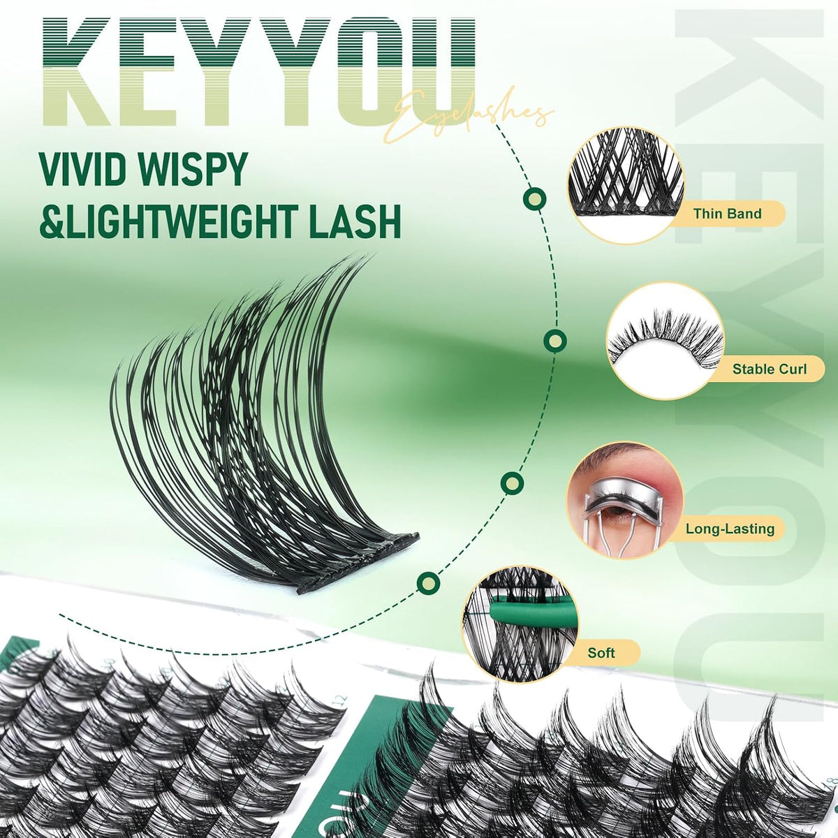 KEYYOU Lash Clusters Eyelash Clusters Natural Wispy D Curl 8-18mm MIX Y01