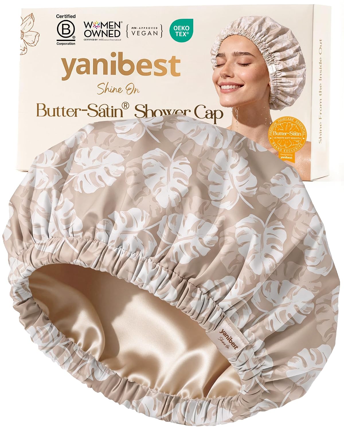 Yanibest Satin Lined Shower Cap, Reusable Waterproof Shower Caps for Women
