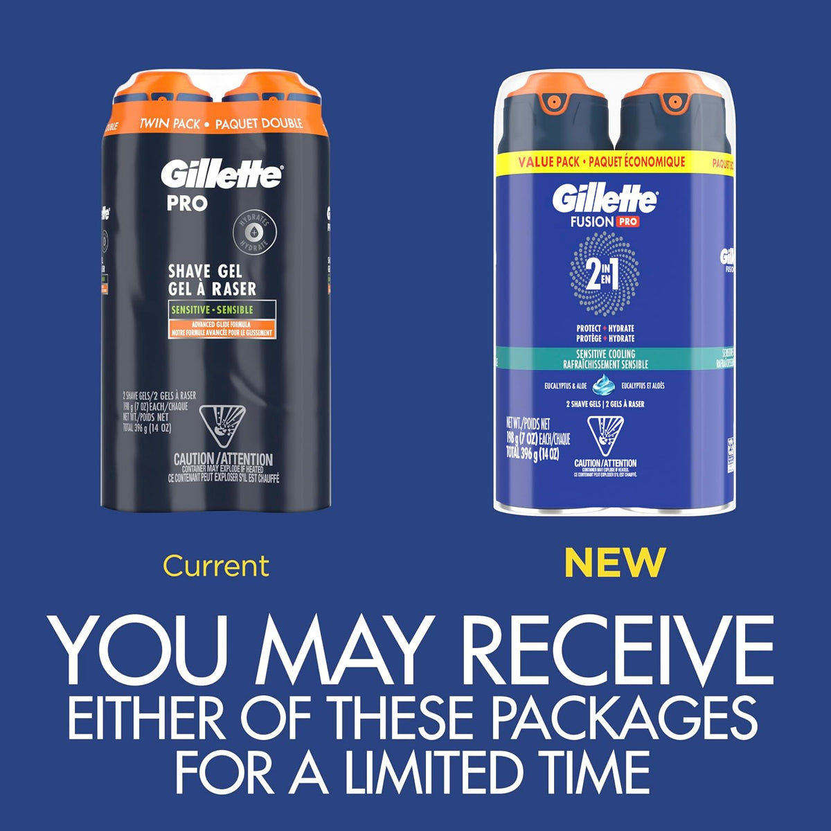 Gillette PRO Shaving Gel For Men Cools To Soothe Skin And Hydrates Facial Hair, TWIN PACK - Total 14oz, ProGlide Sensiti