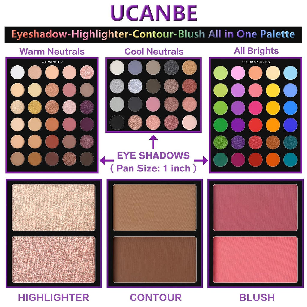 UCANBE Eyeshadow Palette with 15Pcs Brushes Makeup Set, Pigmented 86 Colors Make Up Sets Valentine's Day Gift, Matte Shi