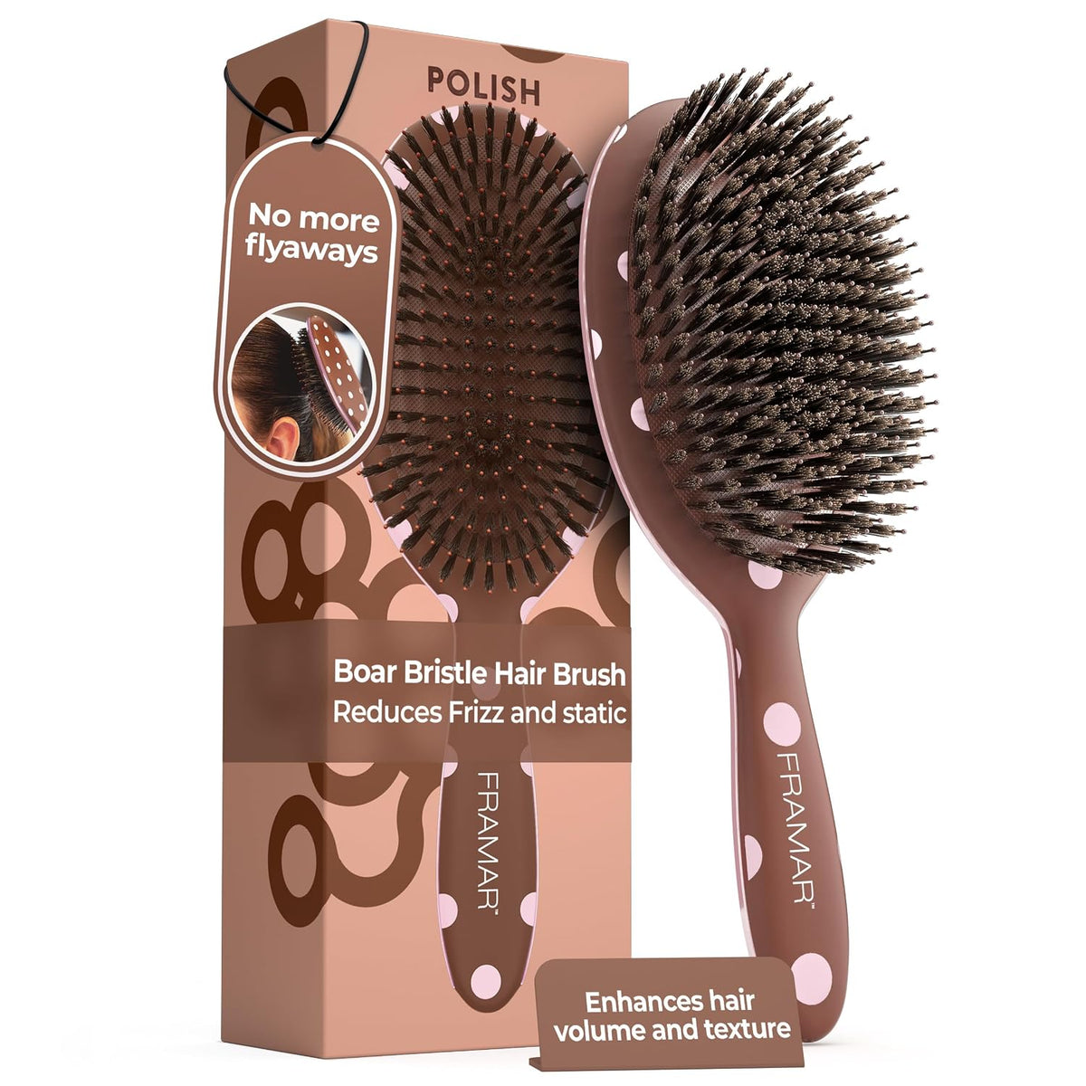 FRAMAR Soft Boar Bristle Hair Brush For Women, Boars Hair Brush For Women
