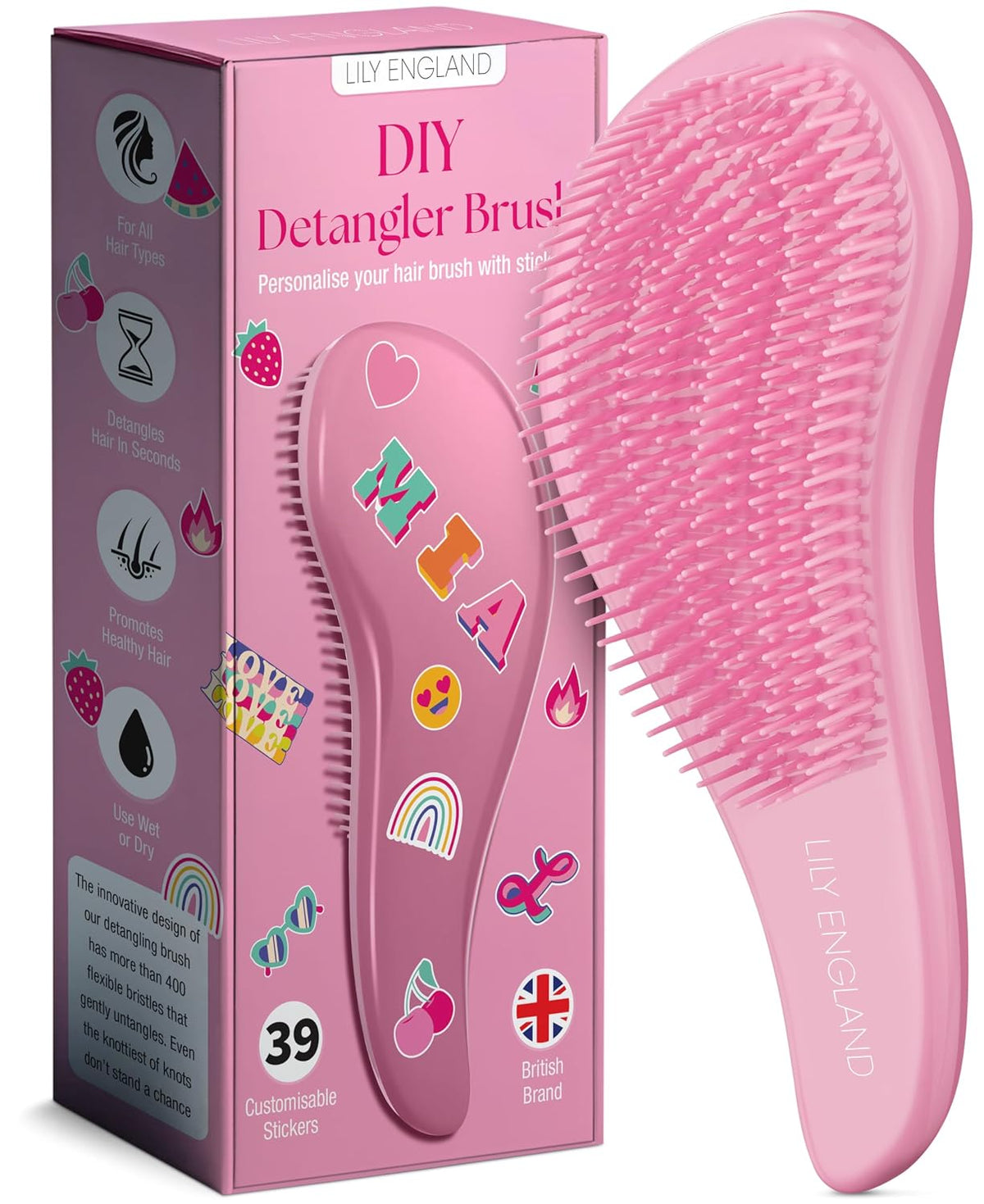 Lily England Detangler Brush for Women & Toddlers, Wet & Dry Hair Brush