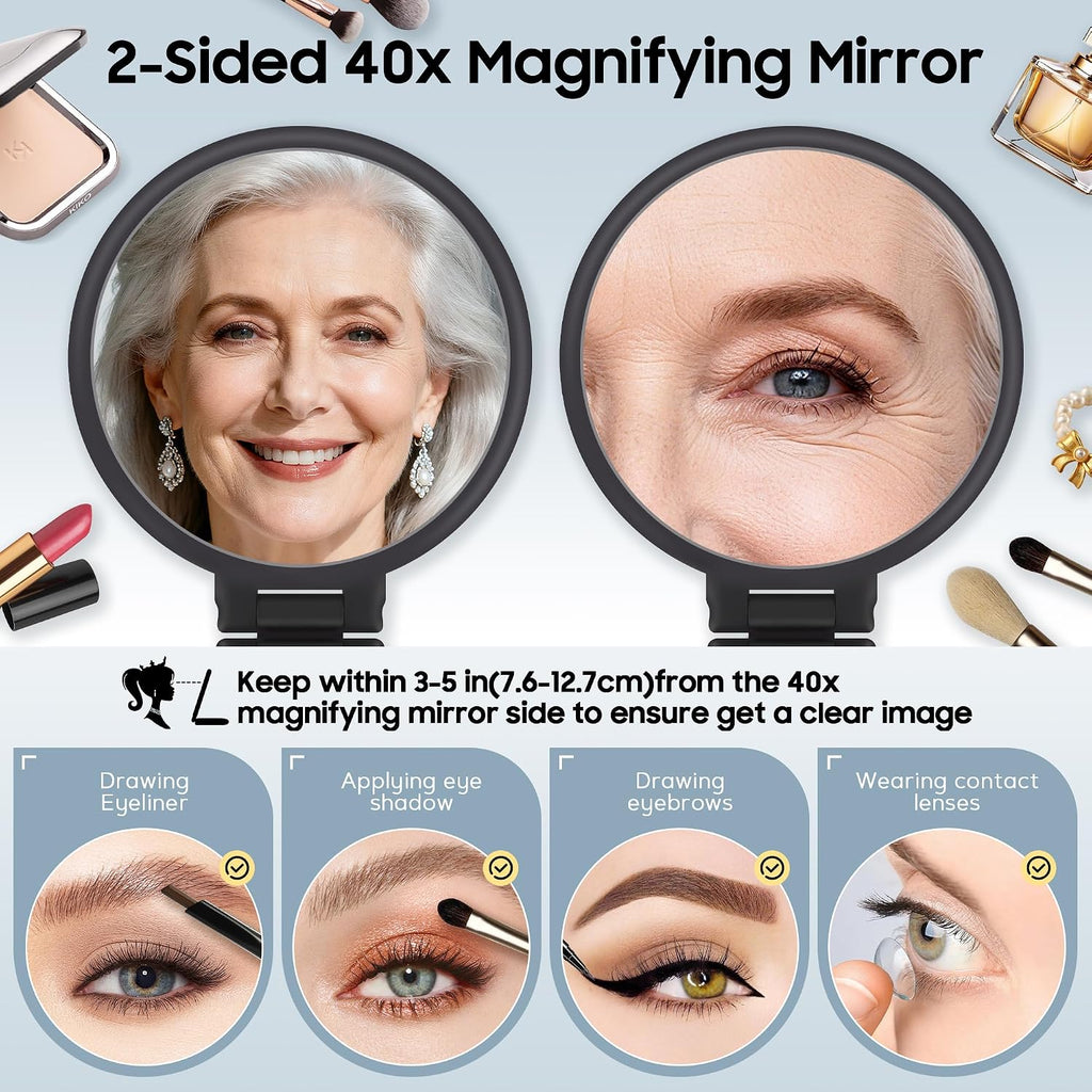 40X Magnifying Mirror, Hand Mirror for Makeup, Double Sided with 40X/1X Magnification, Travel Essential, Portable Foldab