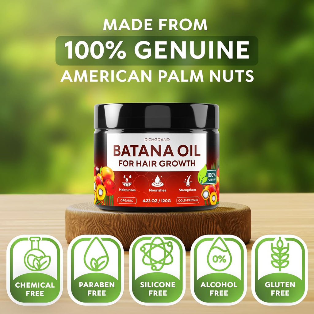 Batana Oil for Hair Growth - 100% Raw & Organic Unrefined Batana Oil - Cold Pressed Hair Mask for Scalp Health, Thicker 