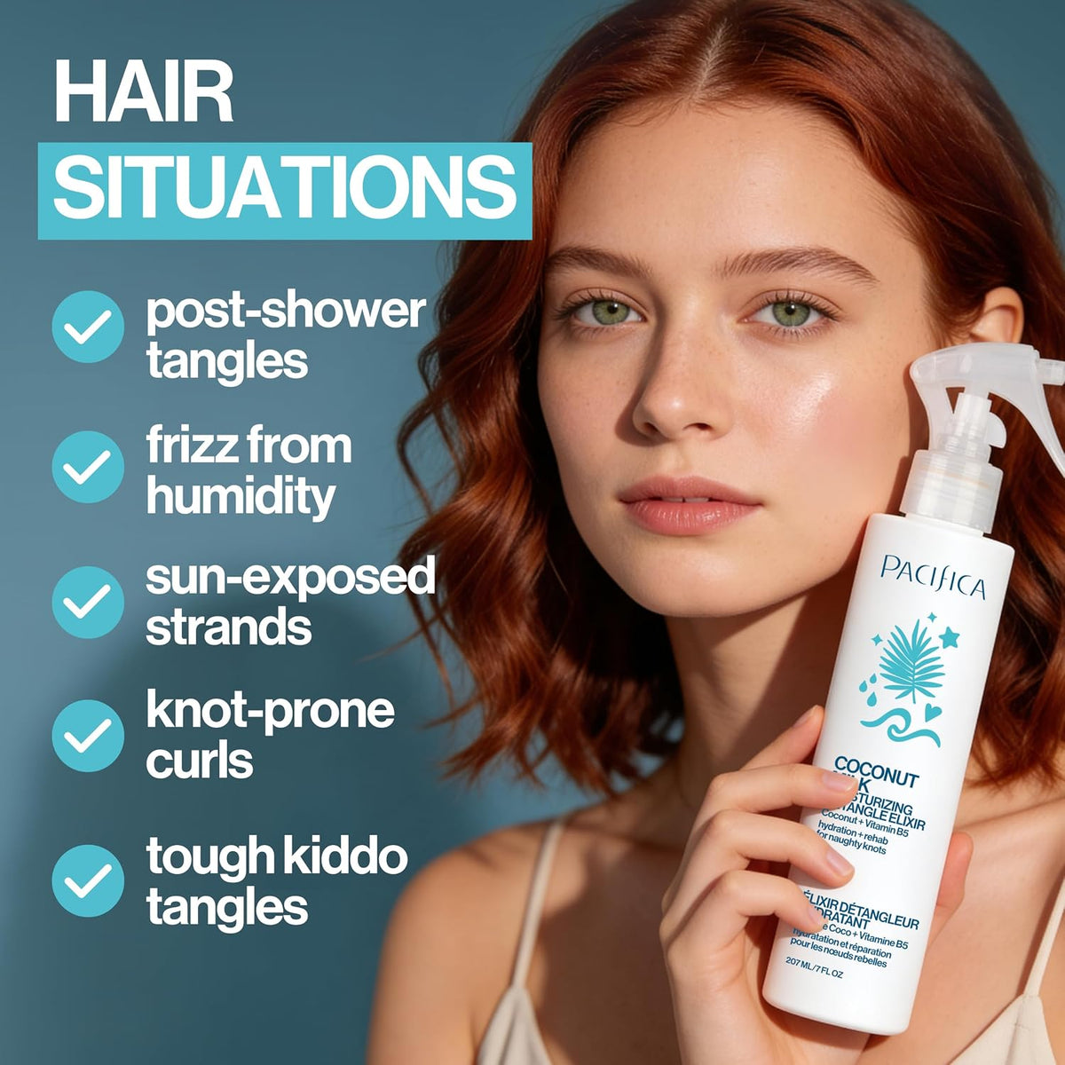 Pacifica Coconut Milk Hair Detangler Spray – Leave-In Conditioning Elixir for Tangle-Free Hair – Instantly Detangles Kno