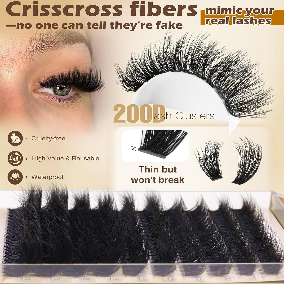 Focipeysa Lash Extension Kit Thick Eyelash Extension Kit 10-18mm Fluff Volume Lash Clusters 200D Individual Eyelashes Ki