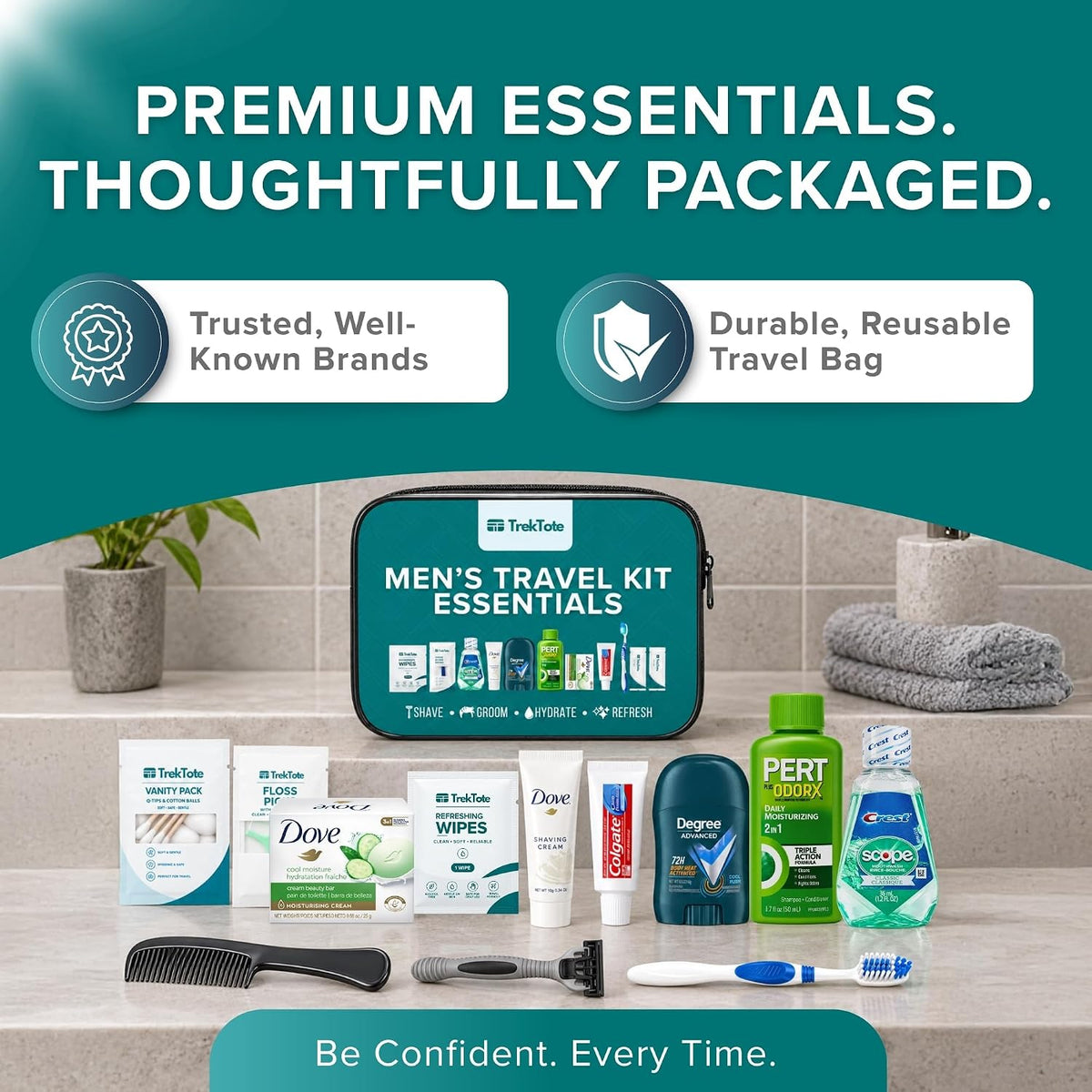Travel Essentials For Men Travel Kit With Name Brand Travel Size Toiletries
