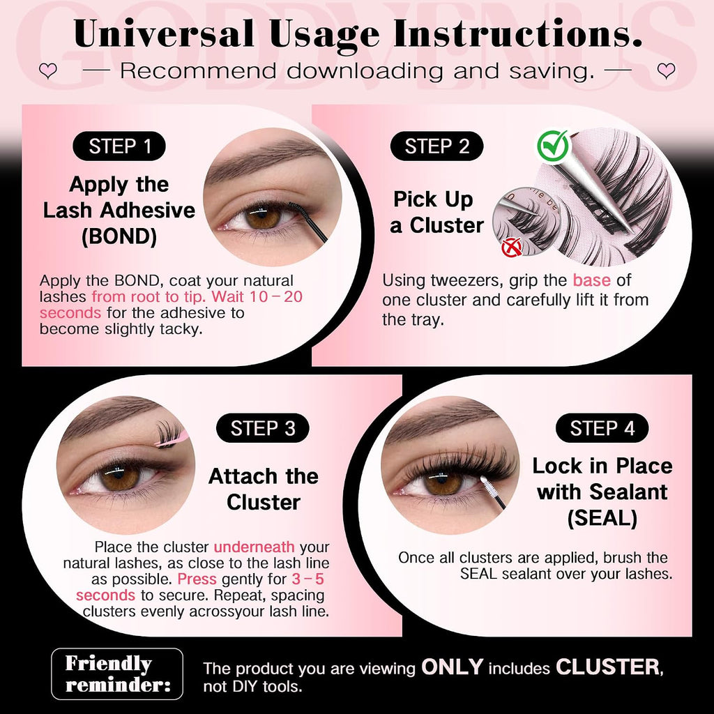 Goddvenus Lash Clusters Natural Wispy Cluster Eyelash Extensions, DIY Lash Extension at Home for Natural Look, D Curly I