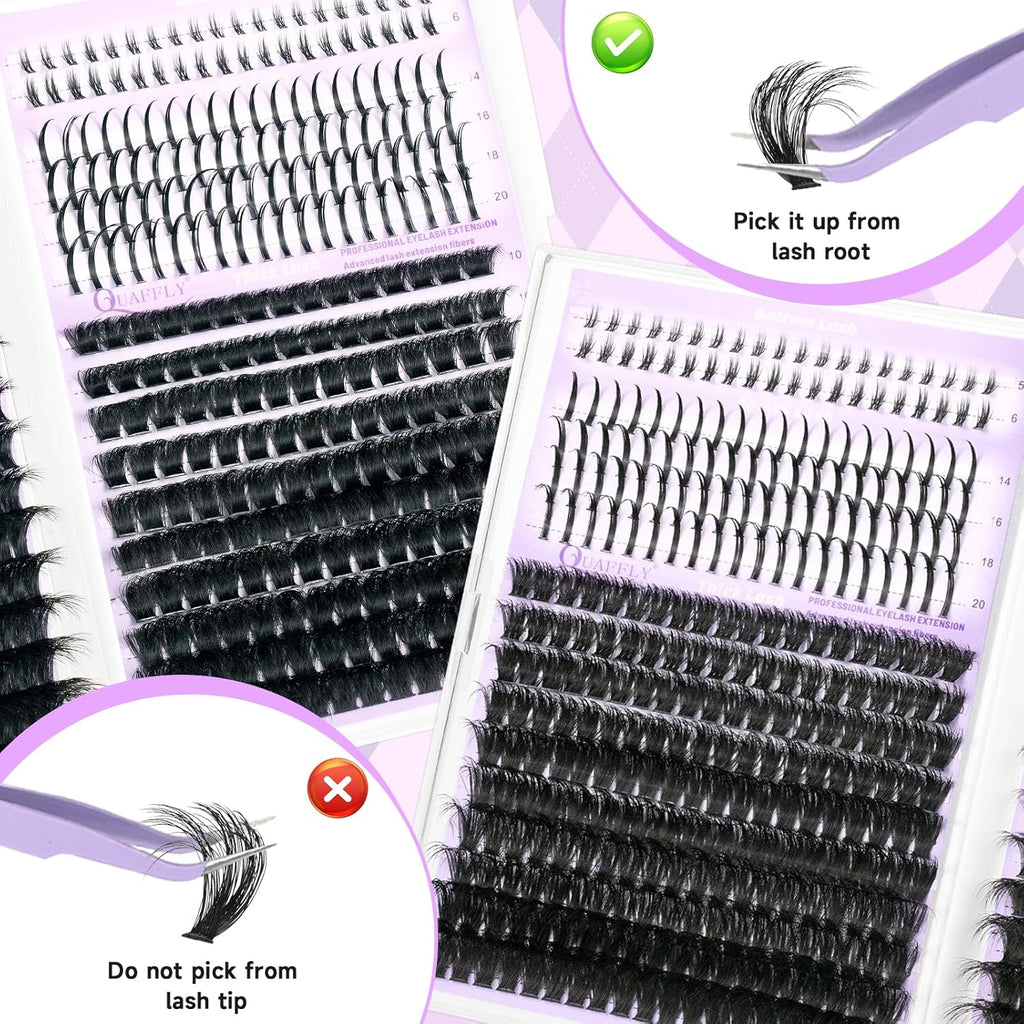 DIY Lash Extension Kit 100D+150D Volume Lash Clusters with Spikes Lash Extension Kit Bottom Lashes Wispy Cluster Eyelash