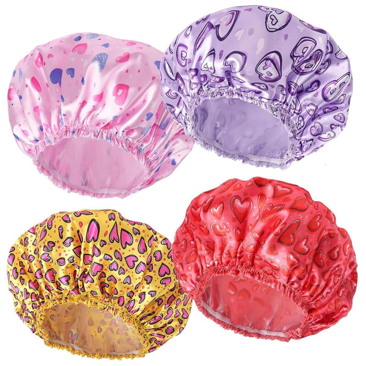 Shower Caps for Women, 4 PCS Reusable Waterproof Bath Cap