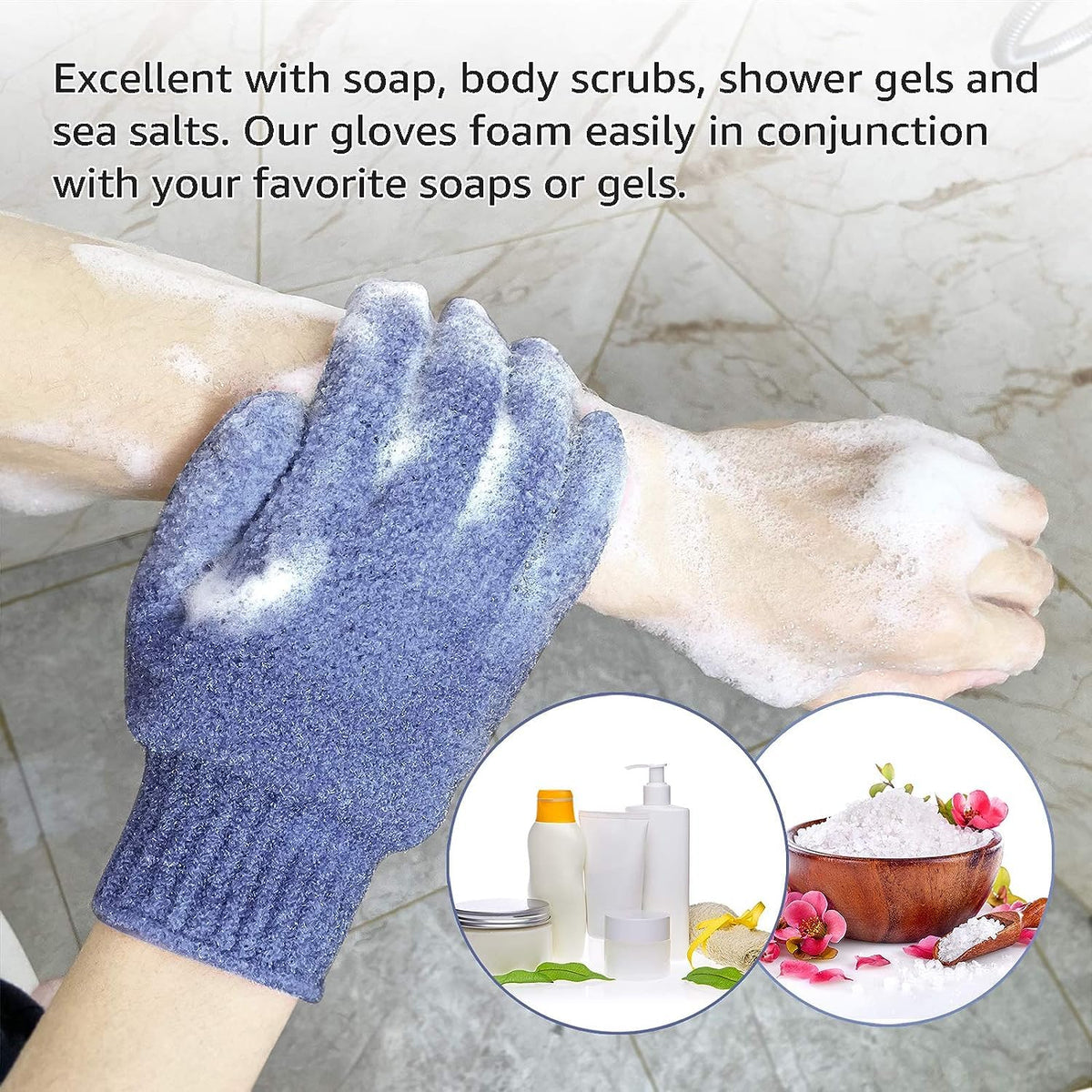 Evridwear Exfoliating Dual Texture Bath Gloves for Shower, Spa, Massage and Body Scrubs, Dead Skin Cell Remover, Gloves 