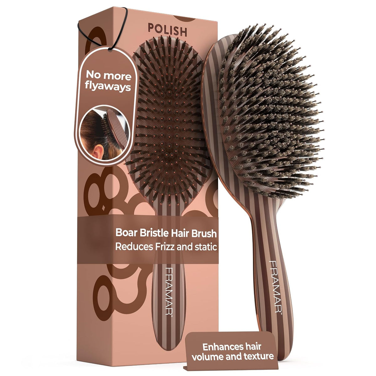 FRAMAR Soft Boar Bristle Hair Brush For Women, Boars Hair Brush For Women