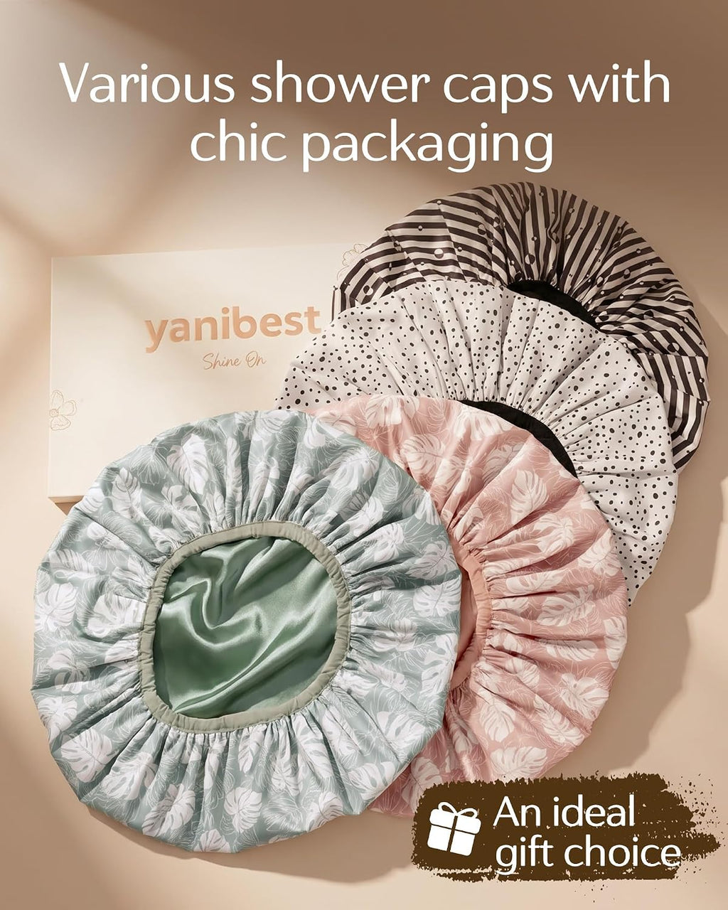 Yanibest Frizz Free Satin Lined Shower Cap with Soft Elastic Band
