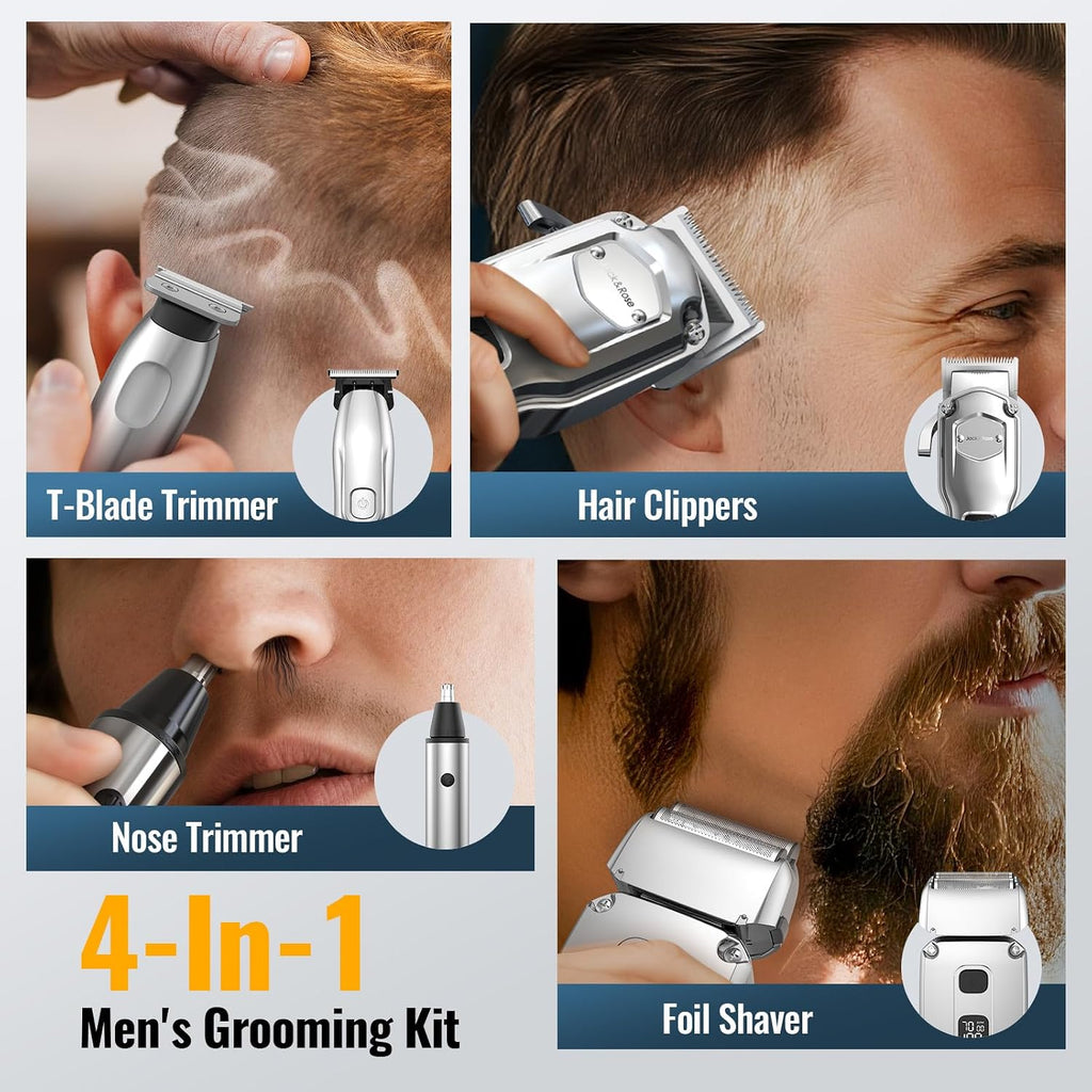 Jack & Rose Hair Clippers for Men Set Professional, Cordless Men Hair Trimmer, Electric Shavers, Barber kit, 4 in 1,LED 