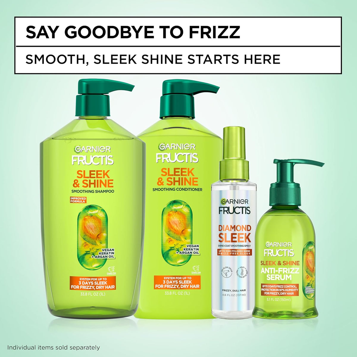 Garnier Fructis Sleek & Shine Anti-Frizz Hair Serum for Frizzy, Dry Hair, Leave-In Argan Oil Infused Formula with Up to 