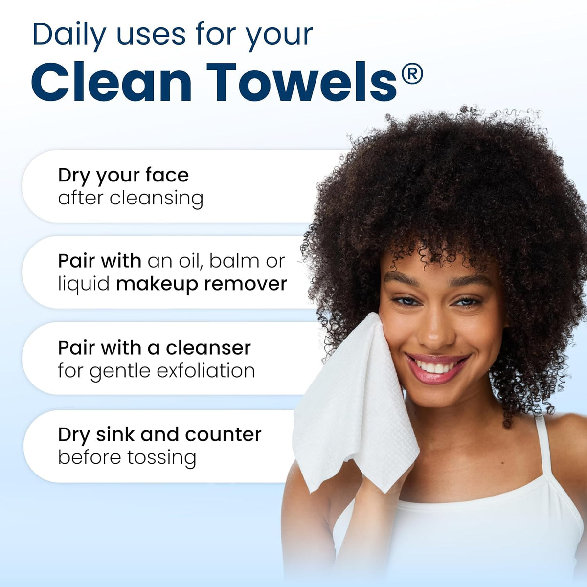 Clean Skin Club Clean Towels XL®, 100% USDA Biobased Face Towel, Disposable Face Towelette, Eczema Association Accepted,