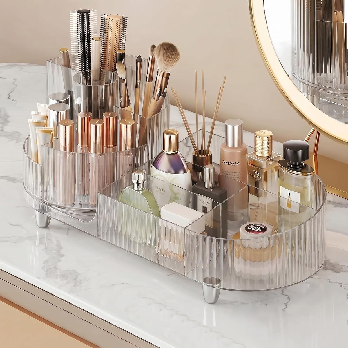 Rotating Makeup Organizer for Vanity Countertop, Amber