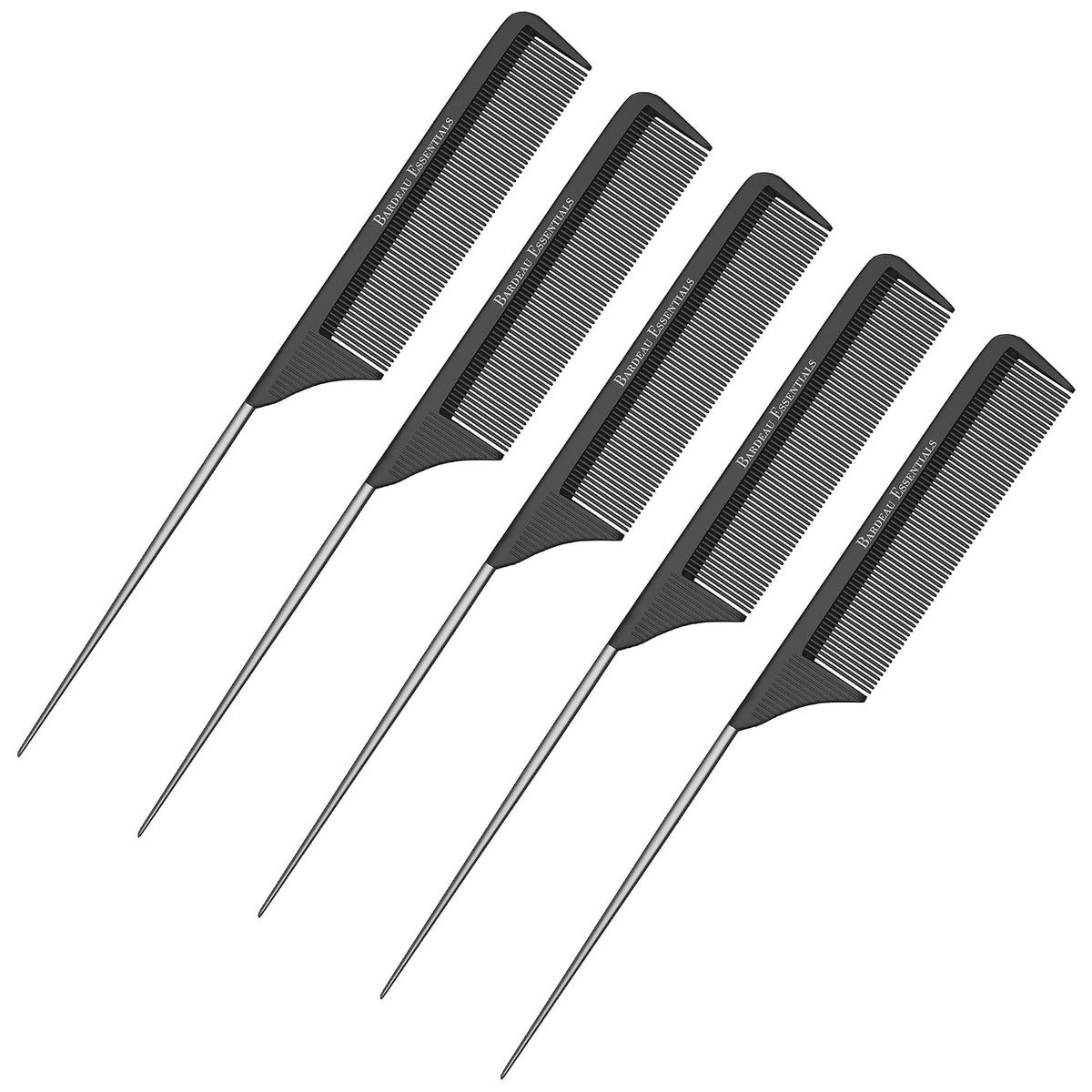 Professional 8.8 Inch Tail Comb - Black Carbon Fiber And Stainless Steel Pintail - Anti Static And Heat Resistant Teasin