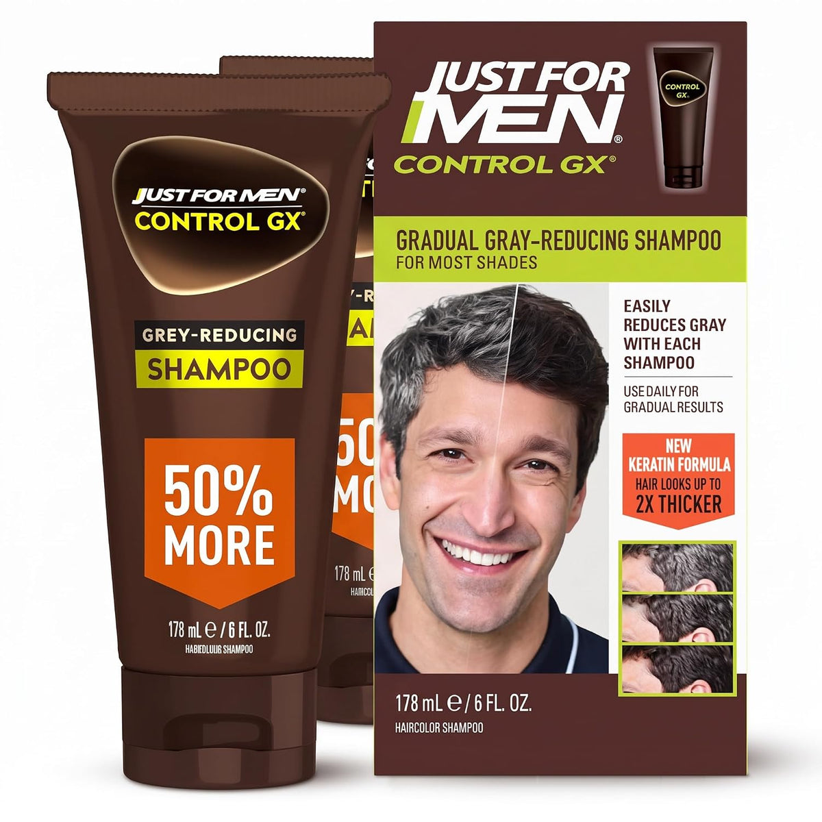 JUST FOR MEN Control GX Gray Reducing Shampoo, Keratin, 4 Fl Oz (1 Pack)