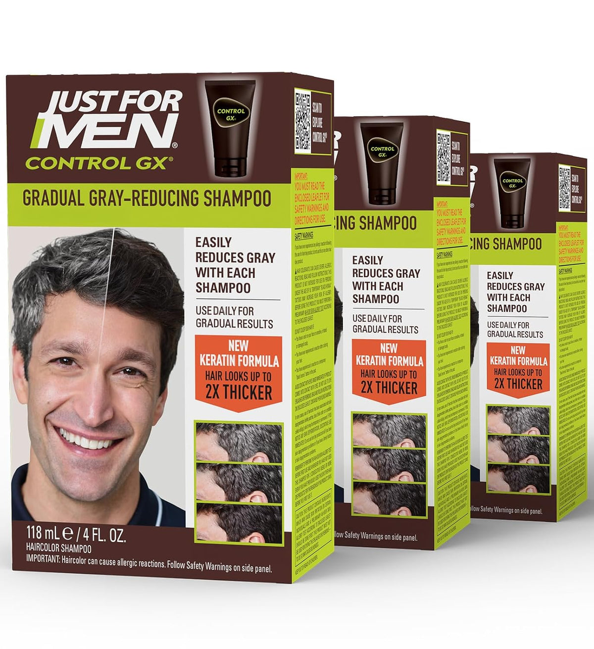 JUST FOR MEN Control GX Gray Reducing Shampoo, Keratin, 4 Fl Oz (1 Pack)