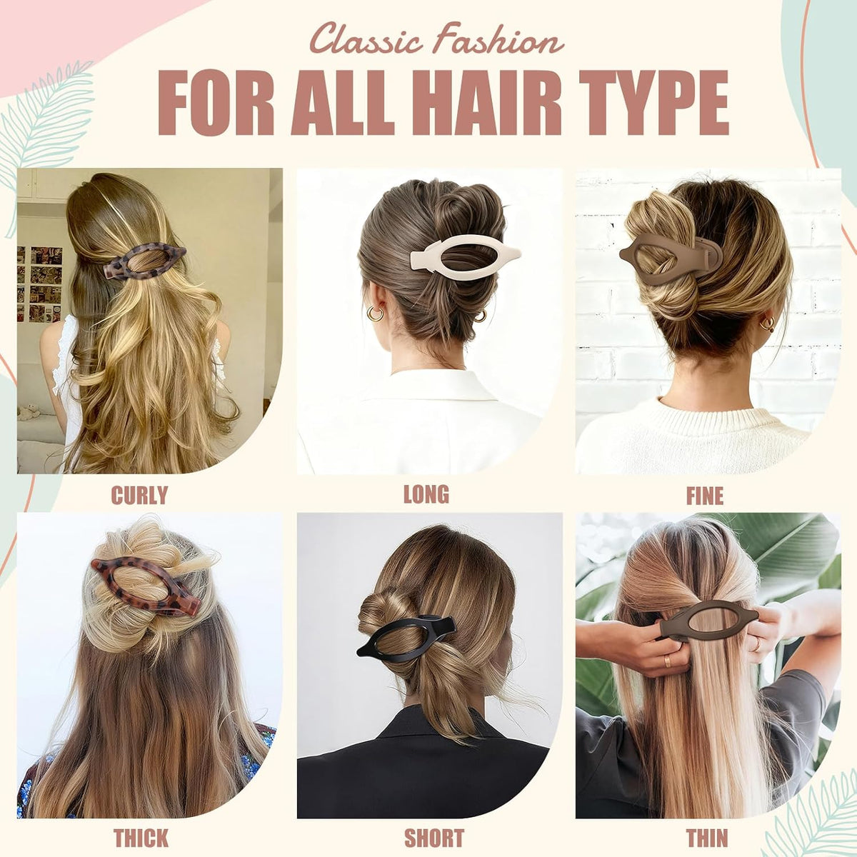 Flat Hair Clips for Women - 6 PCS French Flat Claw Clips Medium Hair Clips for Girls Large Hair Claw Clips for Thick or 