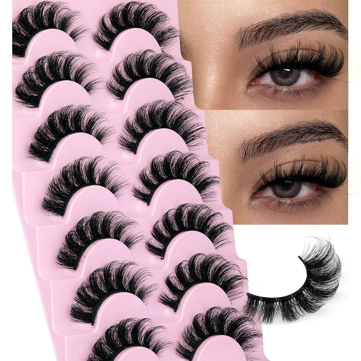 Mink Lashes Fluffy Wispy Lashes Natural Look 3D False Eyelashes D Curl Russian Strip Lashes 7 Pairs Short Fake Eyelash P