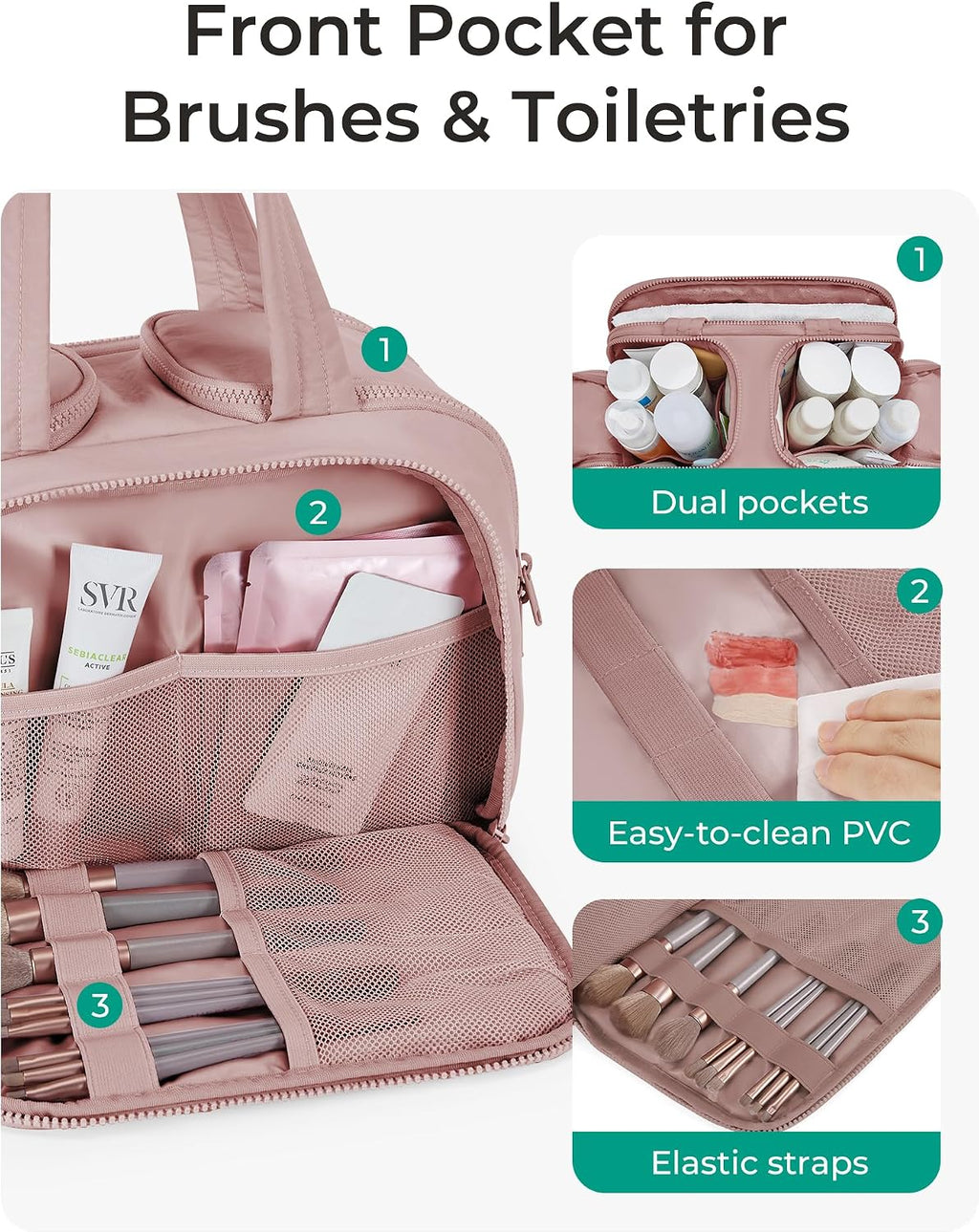 BAGSMART Travel Toiletry Bag, Lightweight Large Wide-open Travel Bag for Women, Puffy Cosmetic Makeup Bag Organizer with