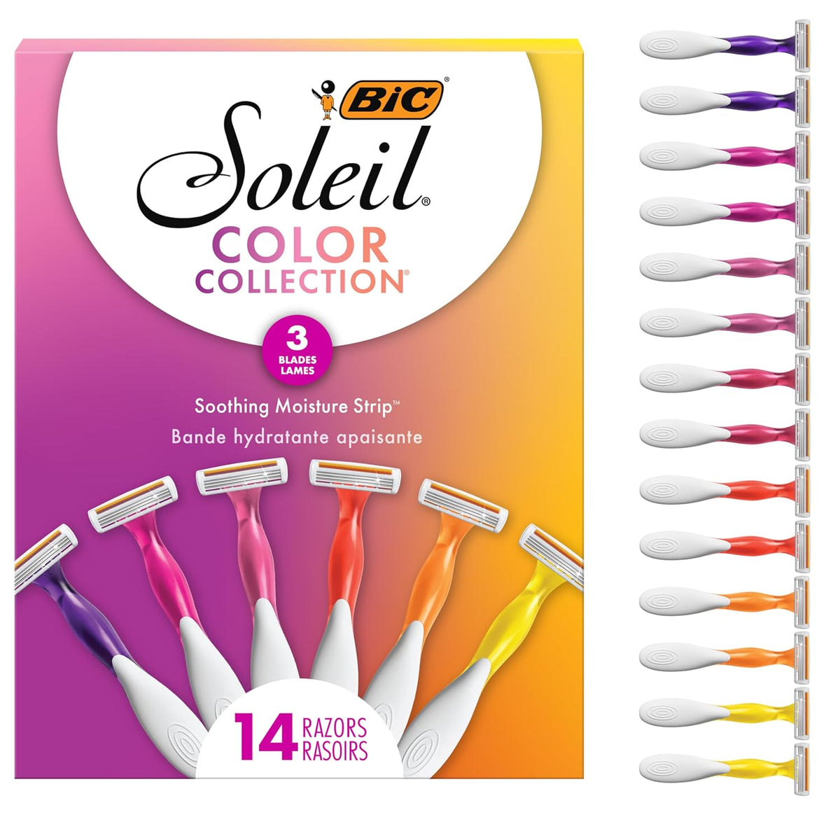 BIC Soleil 3 Colors Women's Disposable 3-Blade Razors, Aloe Vera Strip, College Dorm Room Essential, Shower Caddy and To
