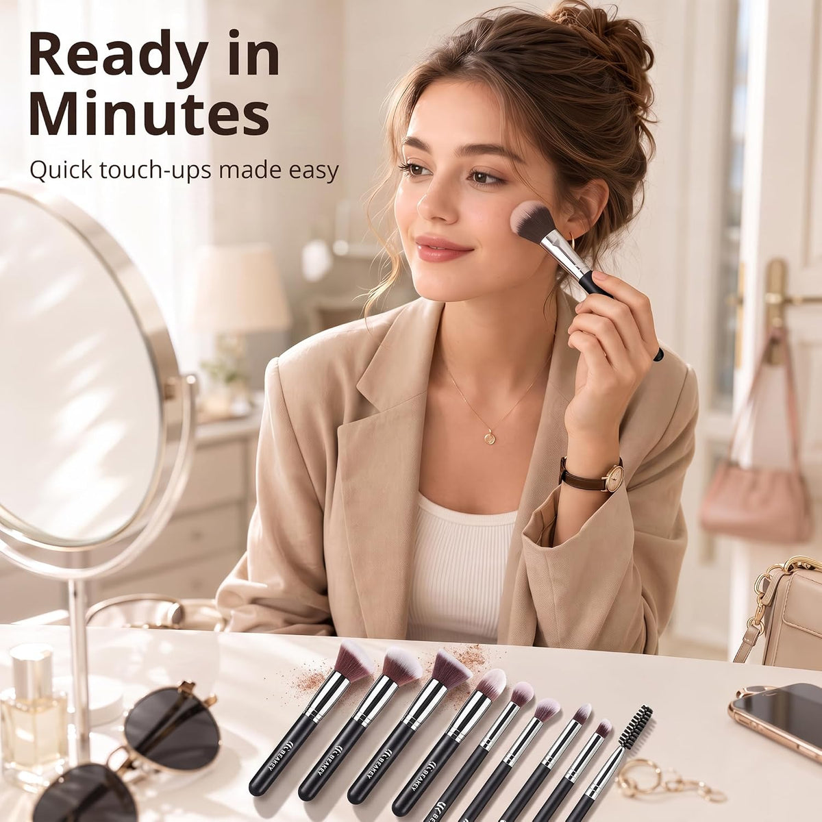 BEAKEY Makeup Brushes set with 2 Blending Sponges,10 Brush Face and Eye Set