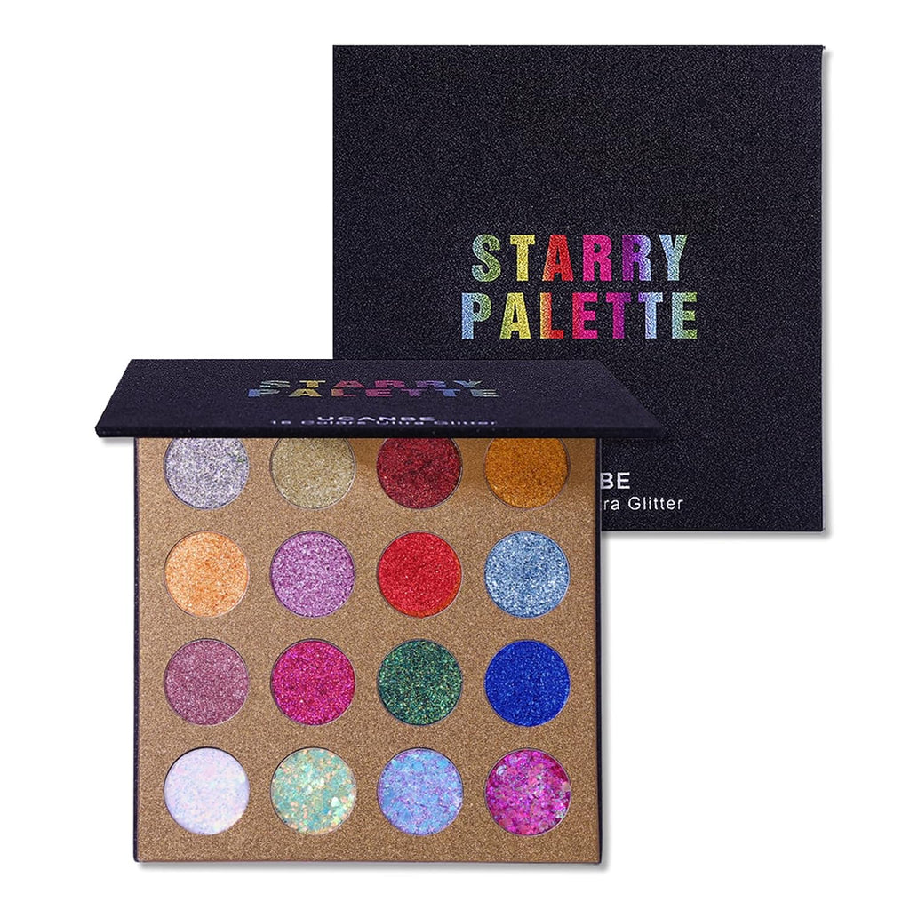 UCANBE Pro Glitter Eyeshadow Palette - Professional 16 Colors - Chunky & Fine Pressed Glitter Eye Shadow Powder Makeup P