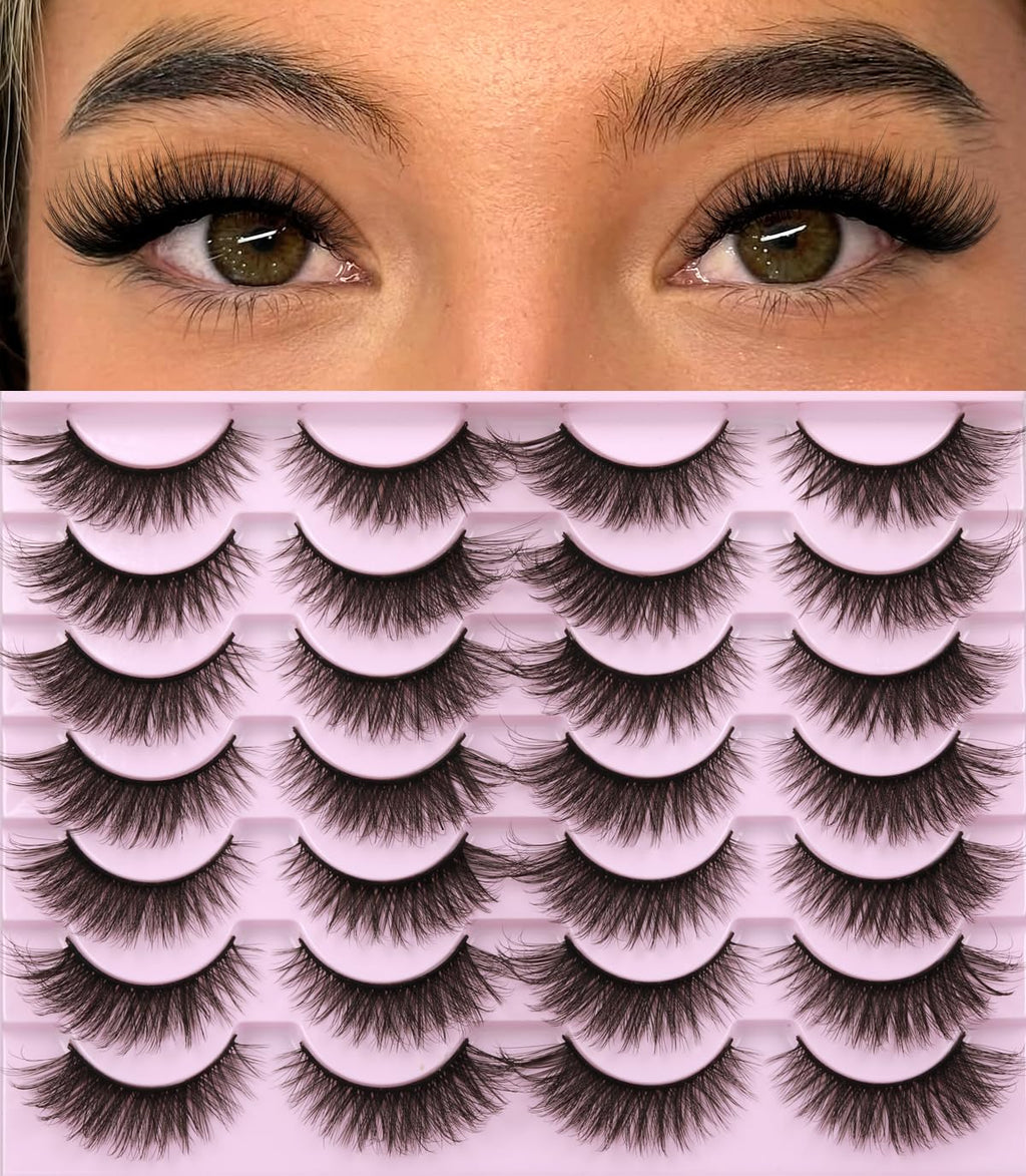 False Eyelashes 14mm Faux 3D Mink Lashes Natural Look Cat Eye Wispy Lashes Pack by Kiromiro, 14 Pairs