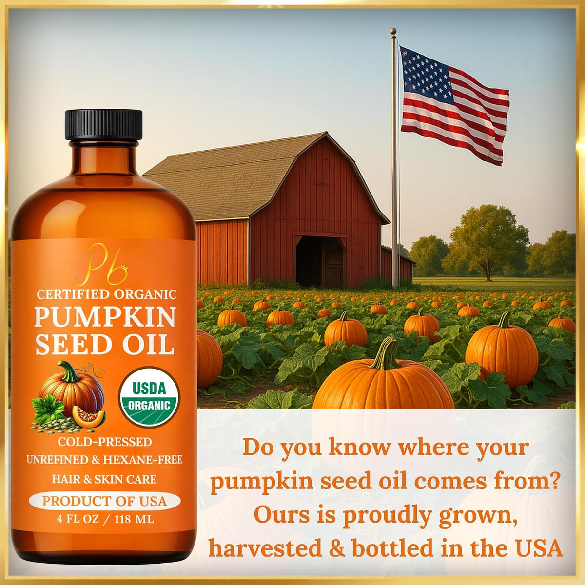 Pumpkin Seed Oil, USA Grown, USDA Organic Pumpkin Seed Oil for Hair Growth