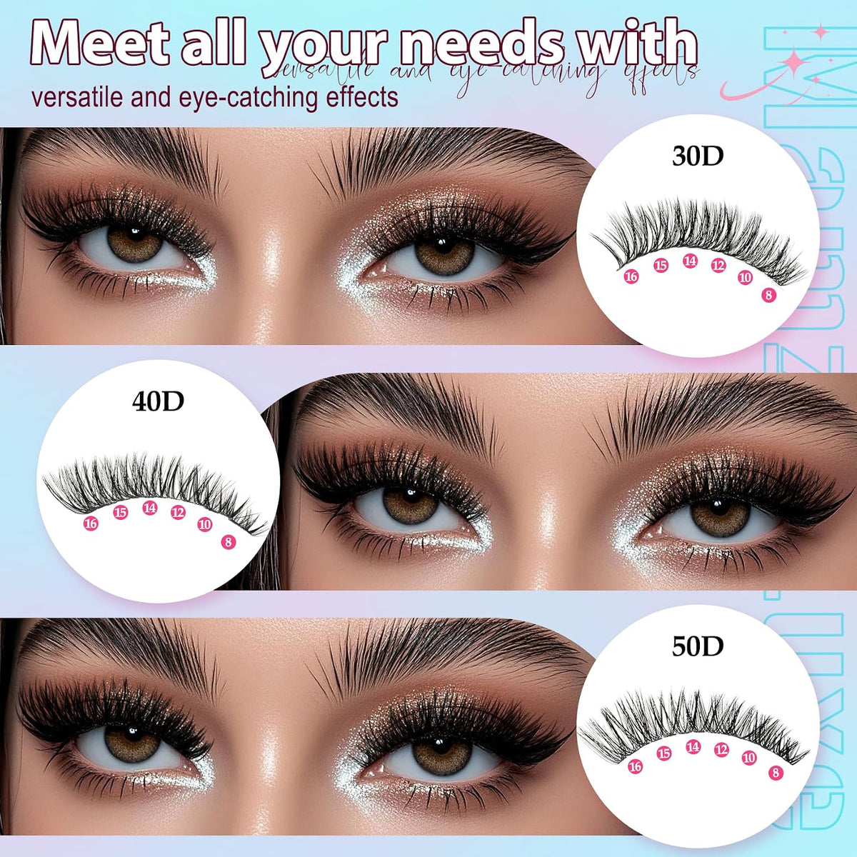 Lash Clusters Kit 708Pcs Individual Cluster Lash Extensions Kit 30D+40D+50D+60D+80D+100D Wispy Eyelash Clusters with Las