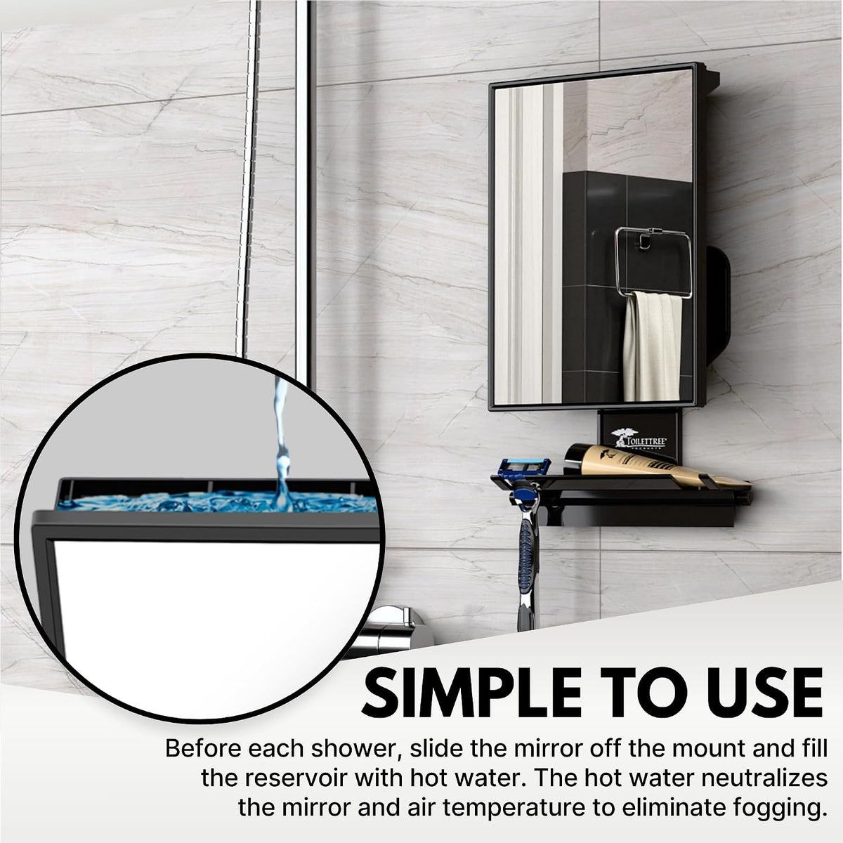 ToiletTree Products Fogless Shower Mirror - Anti-Fog Mirror - Adjustable Shaving Mirror with a Squeegee - Rust-Proof, Im