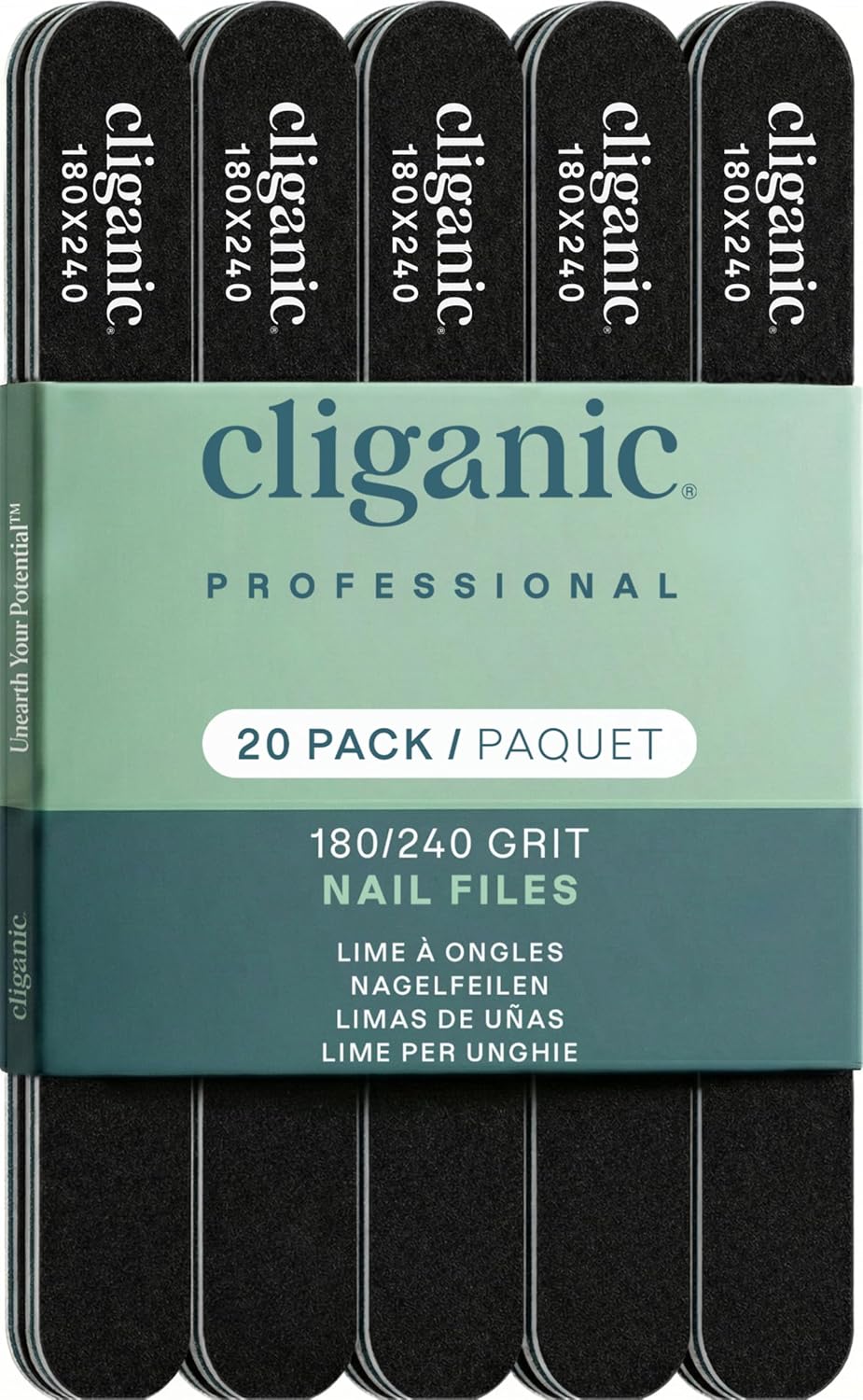 Cliganic 12 Pack Nail File Set: 180/240 Grit | Professional Emery Boards for Natural, Gel & Acrylic Nails | Washable Dou