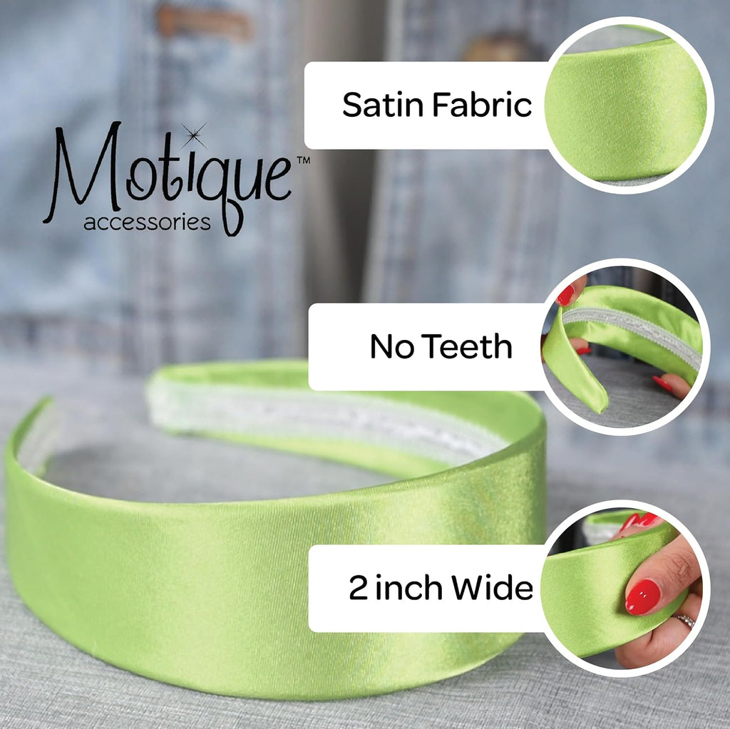 2 Inch Wide Satin Hard Headband, No Teeth, Black