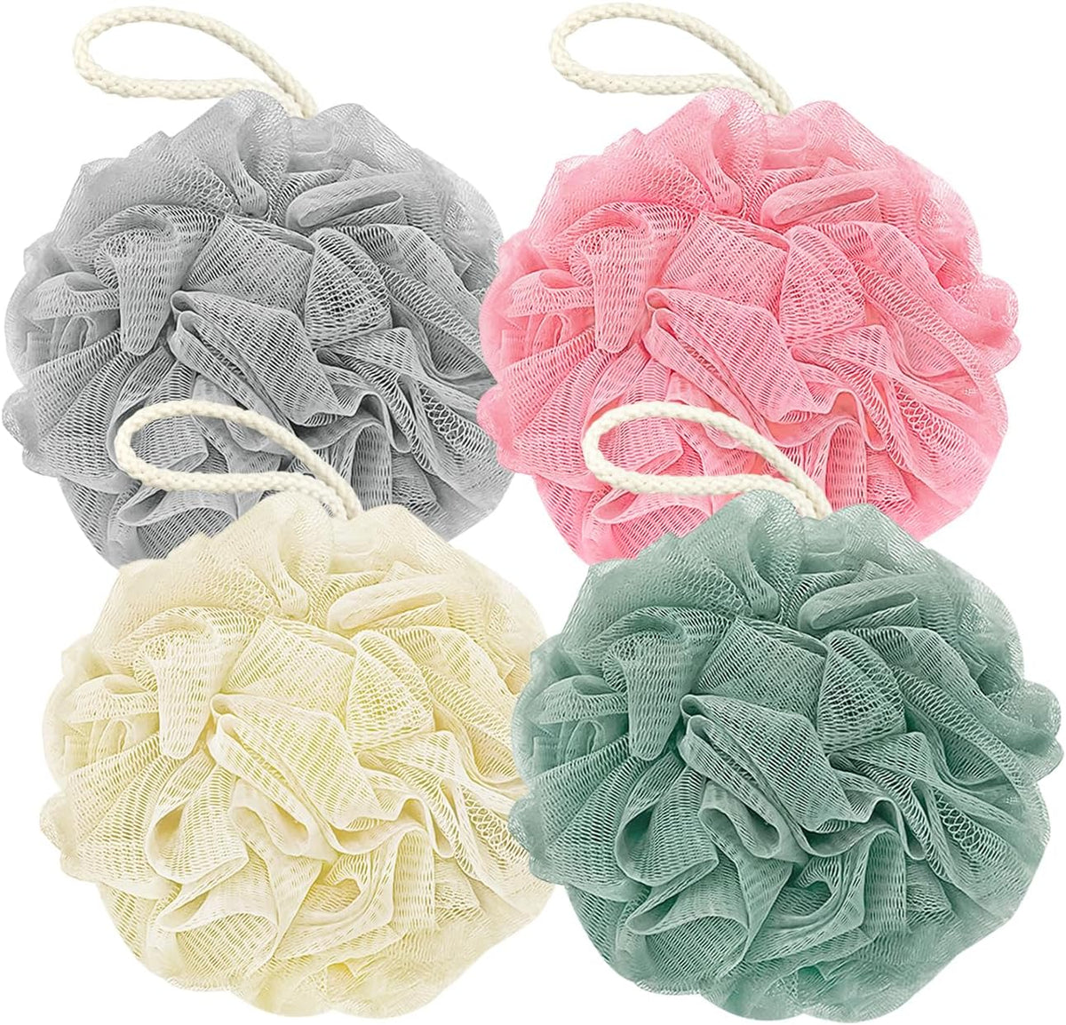 Shower Loofah Bath Sponge, 60G Exfoliating Body Scrubber 4 Pack
