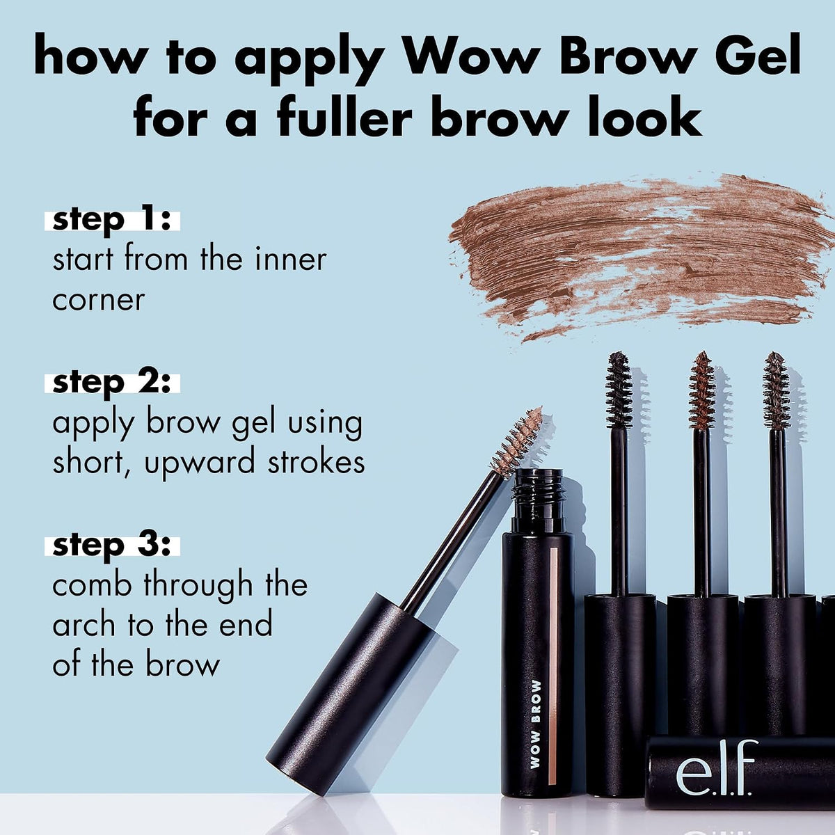 e.l.f. Wow Brow Gel, Volumizing, Buildable, Wax-Gel Hybrid, Creates Full, Voluminous-Looking Brows, Locks Brow Hairs In 