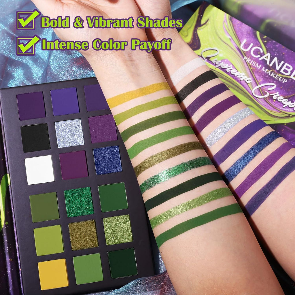 Green Purple Goth Eyeshadow Palette Makeup- 18 Colors Matte Shimmer Metallic Bright & Dark Smoky Gothic Eye Shadows for 
