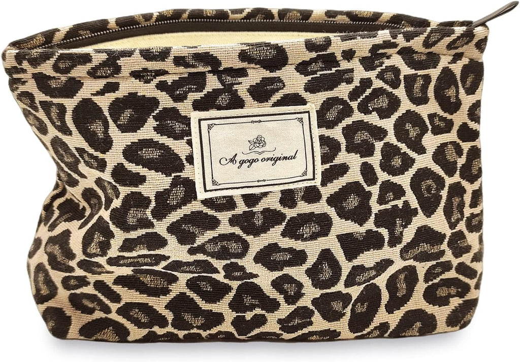 Leopard Makeup Bag Organizer Cosmetic Bags for Women and Girls,Travel Toiletry Bag Large Capacity Canvas Makeup Zipper P