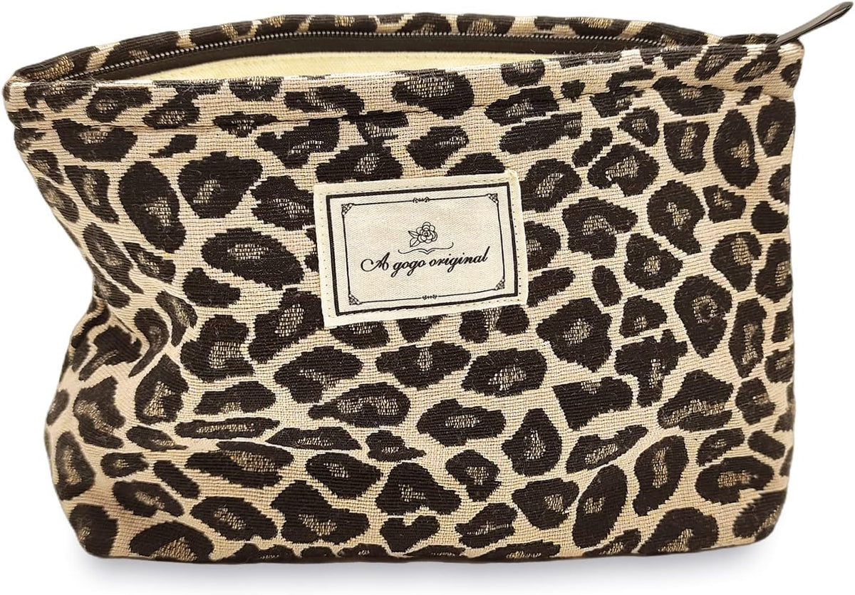 Leopard Makeup Bag Organizer Cosmetic Bags for Women and Girls,Travel Toiletry Bag Large Capacity Canvas Makeup Zipper P