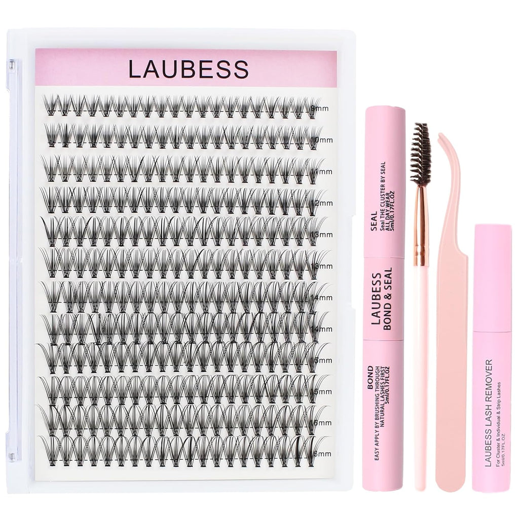 Lash Bond and Seal Lash Glue Waterproof LAUBESS 2-IN-1 Cluster Lash Glue for Eyelash Clusters 72H 10ml (White/Clear)