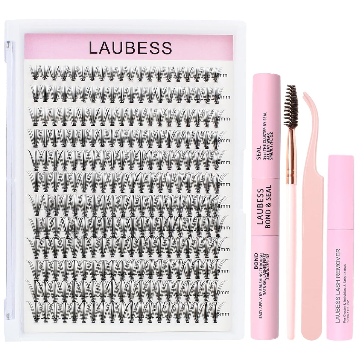 Lash Bond and Seal Lash Glue Waterproof LAUBESS 2-IN-1 Cluster Lash Glue for Eyelash Clusters 72H 10ml (White/Clear)