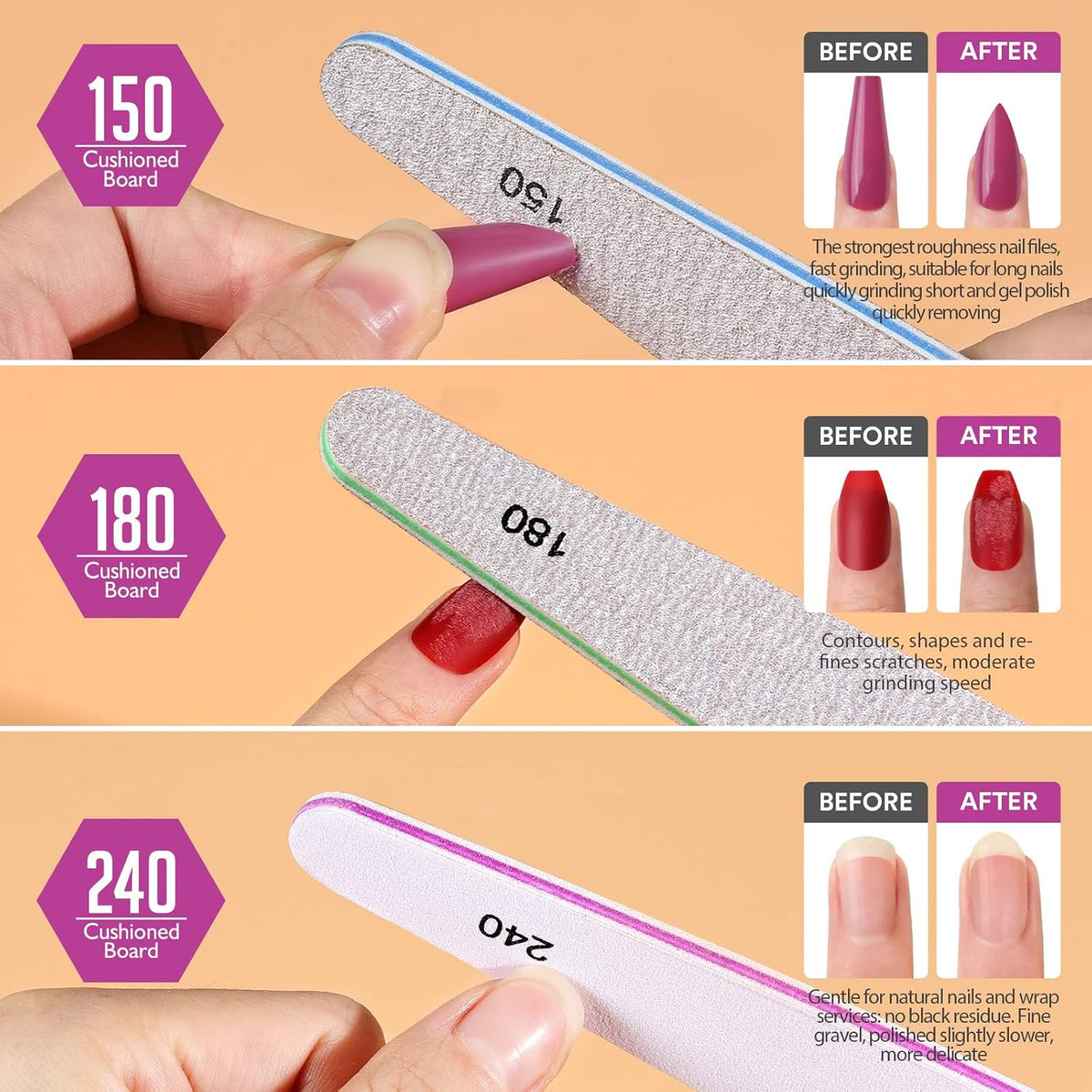 Teenitor Nail File Nail Buffer, 6 pcs Nail Files and Buffers for Natural Nails, Emery Boards for Nails, Nail Buffer and 