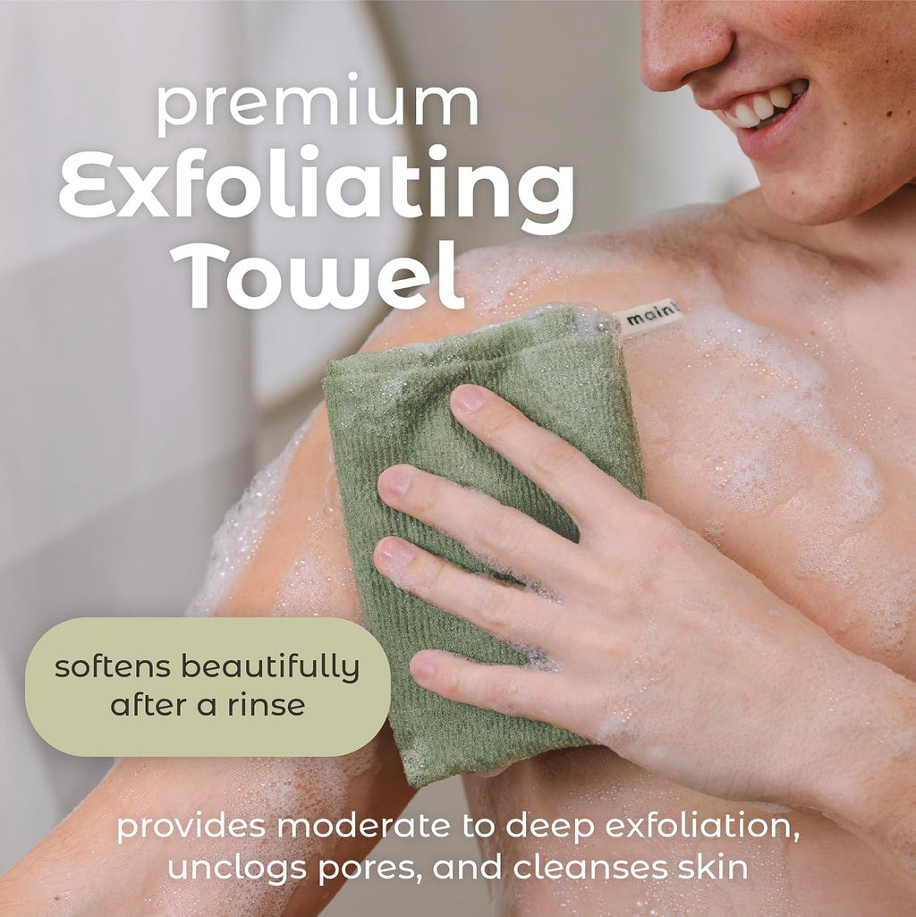 MainBasics Deep Exfoliating Japanese Shower Towel, 3 Pack, Earthy Love