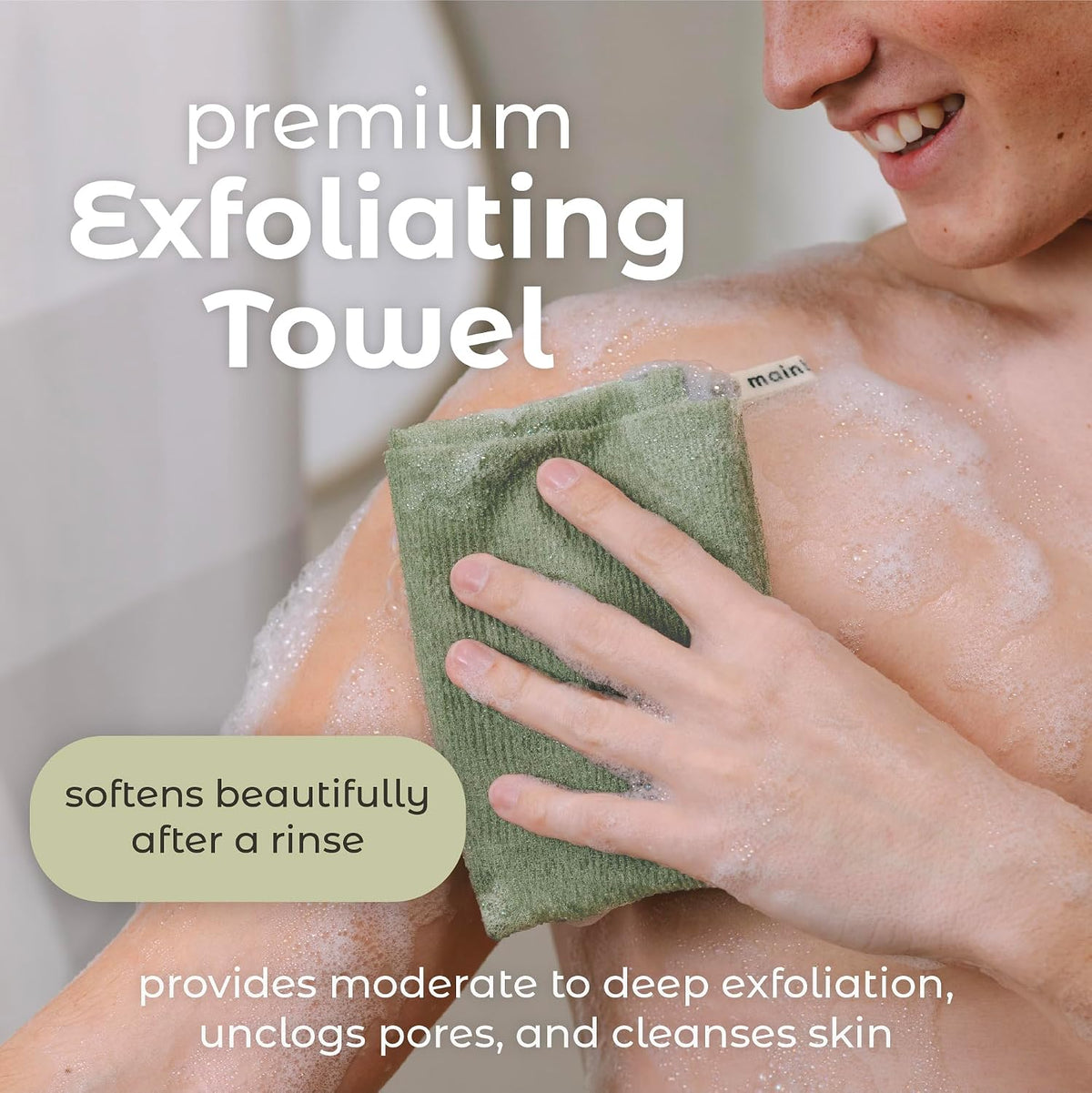 MainBasics Deep Exfoliating Japanese Shower Towel, 3 Pack, Earthy Love