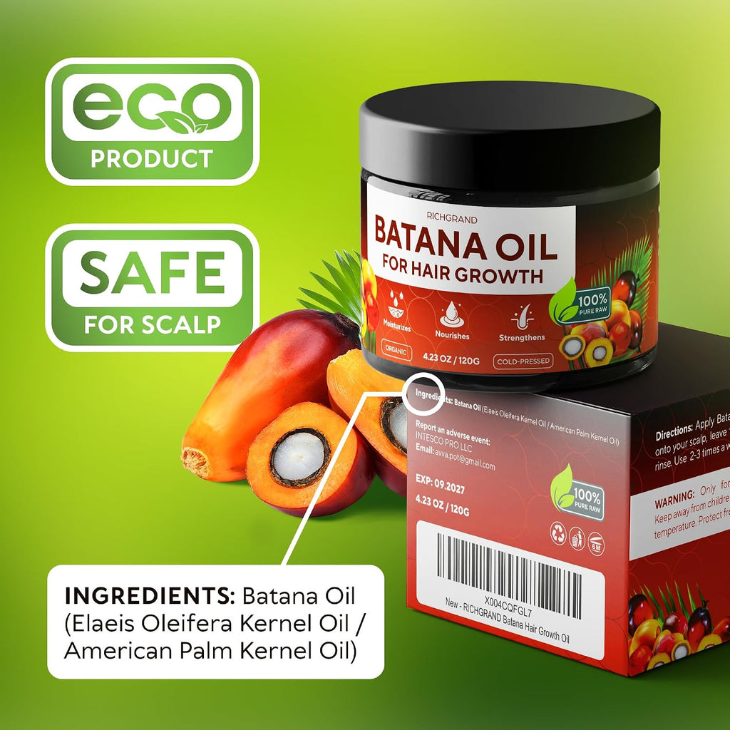 Batana Oil for Hair Growth - 100% Raw & Organic Unrefined Batana Oil - Cold Pressed Hair Mask for Scalp Health, Thicker 