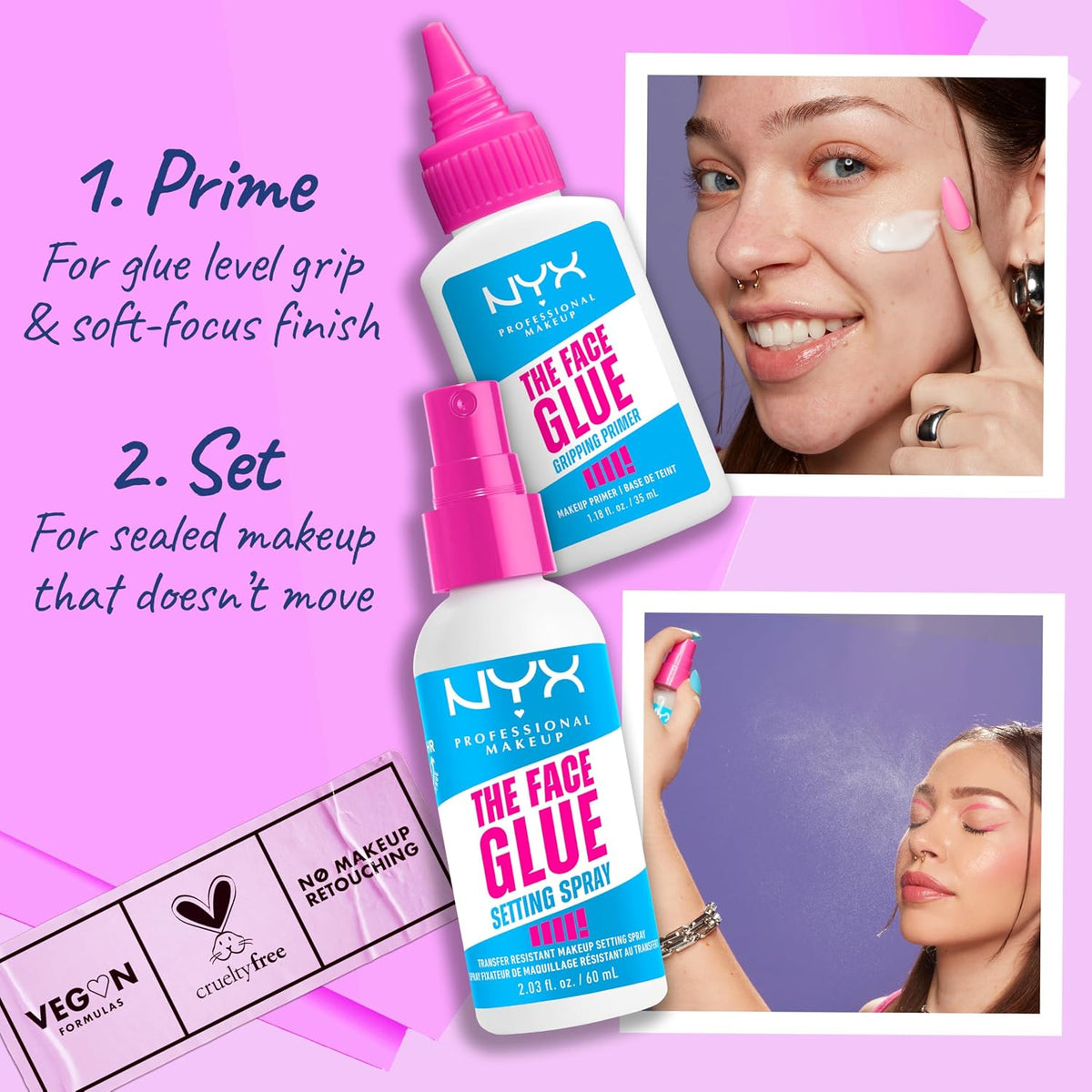 NYX PROFESSIONAL MAKEUP The Face Glue Gripping Primer, Hydrating Makeup Primer with Up To 24HR Wear, Vegan & Cruelty Fre